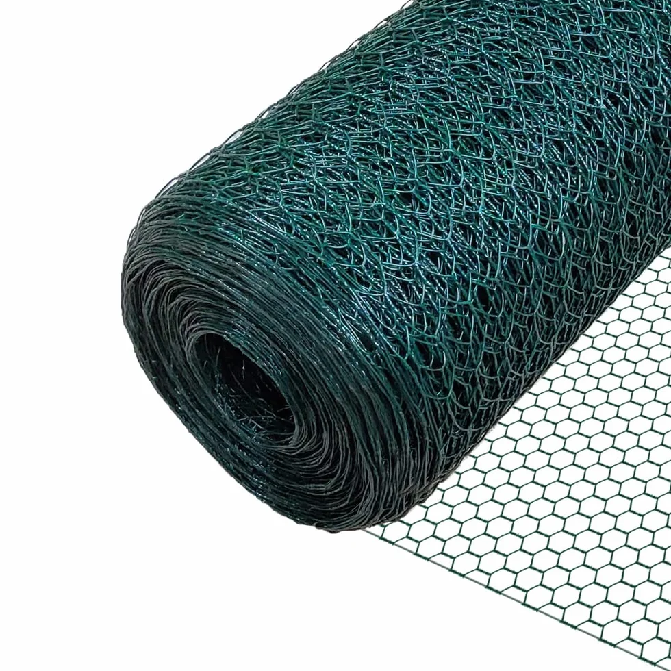 VOUNOT Sześciokątne ogrodzenie z siatki drucianej, drut ogrodzeniowy z drutu z kurczaka, rozmiar oczka 25 mm, wysokość 100 cm, długość 50 m, powlekany PVC zielony