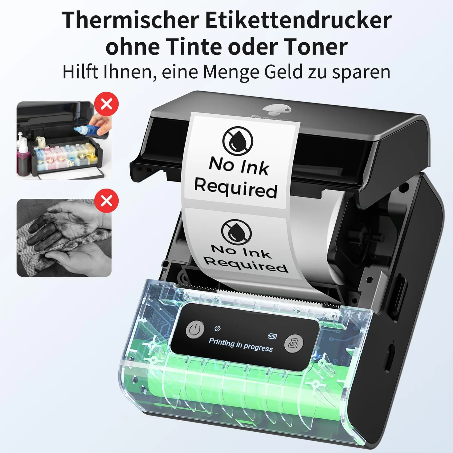 Phomemo M221 drukarka etykiet, 1 cale, Bluetooth, samoprzylepna, ulepszona drukarka etykiet, do kodów kreskowych, domu, biura, małych firm, do systemów Android i iOS, czarna