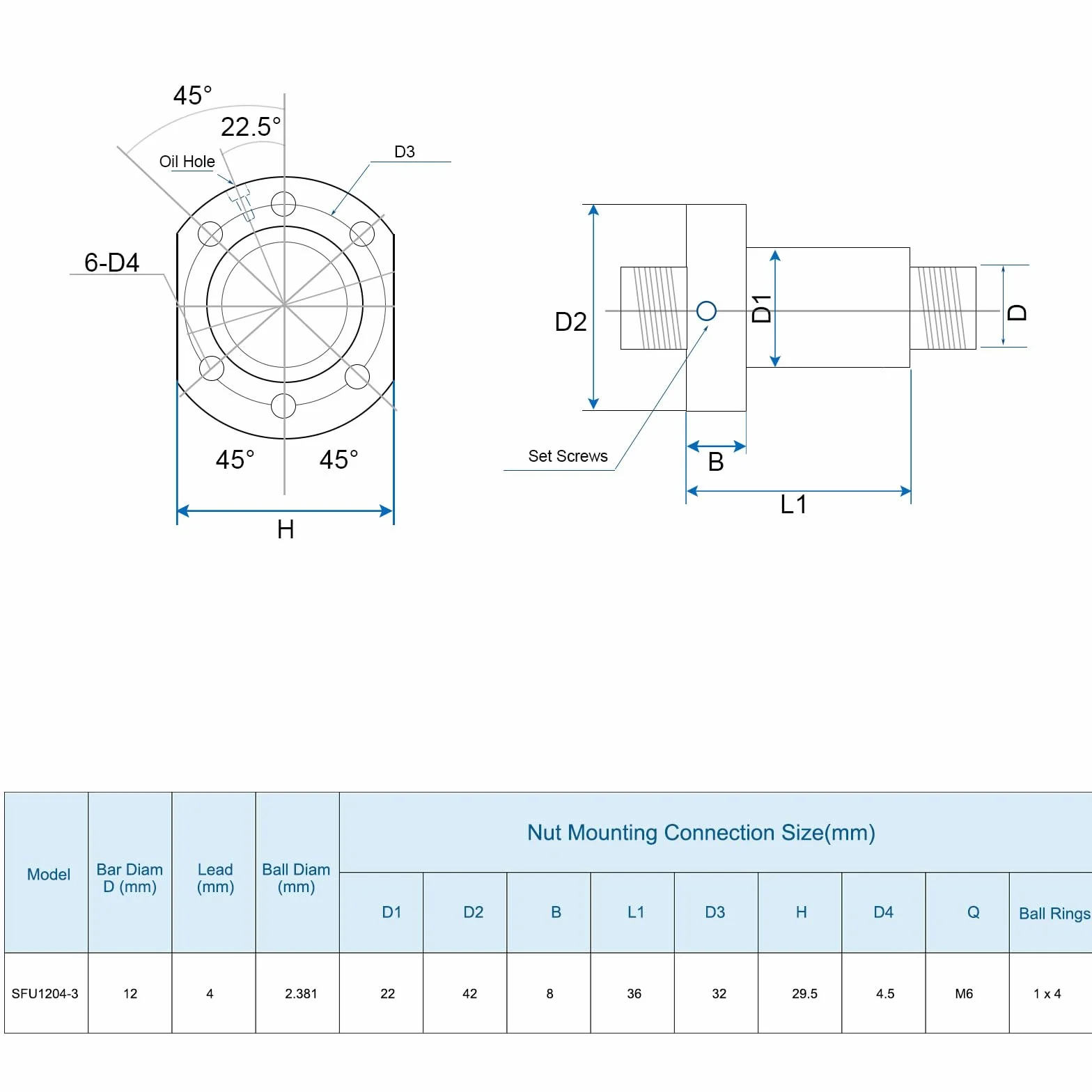 QUARKZMAN BallScrew SFU1204 śruba kulowa 12x4 mm długość 200 mm Anti-Backlash nakrętka zestaw do CNC