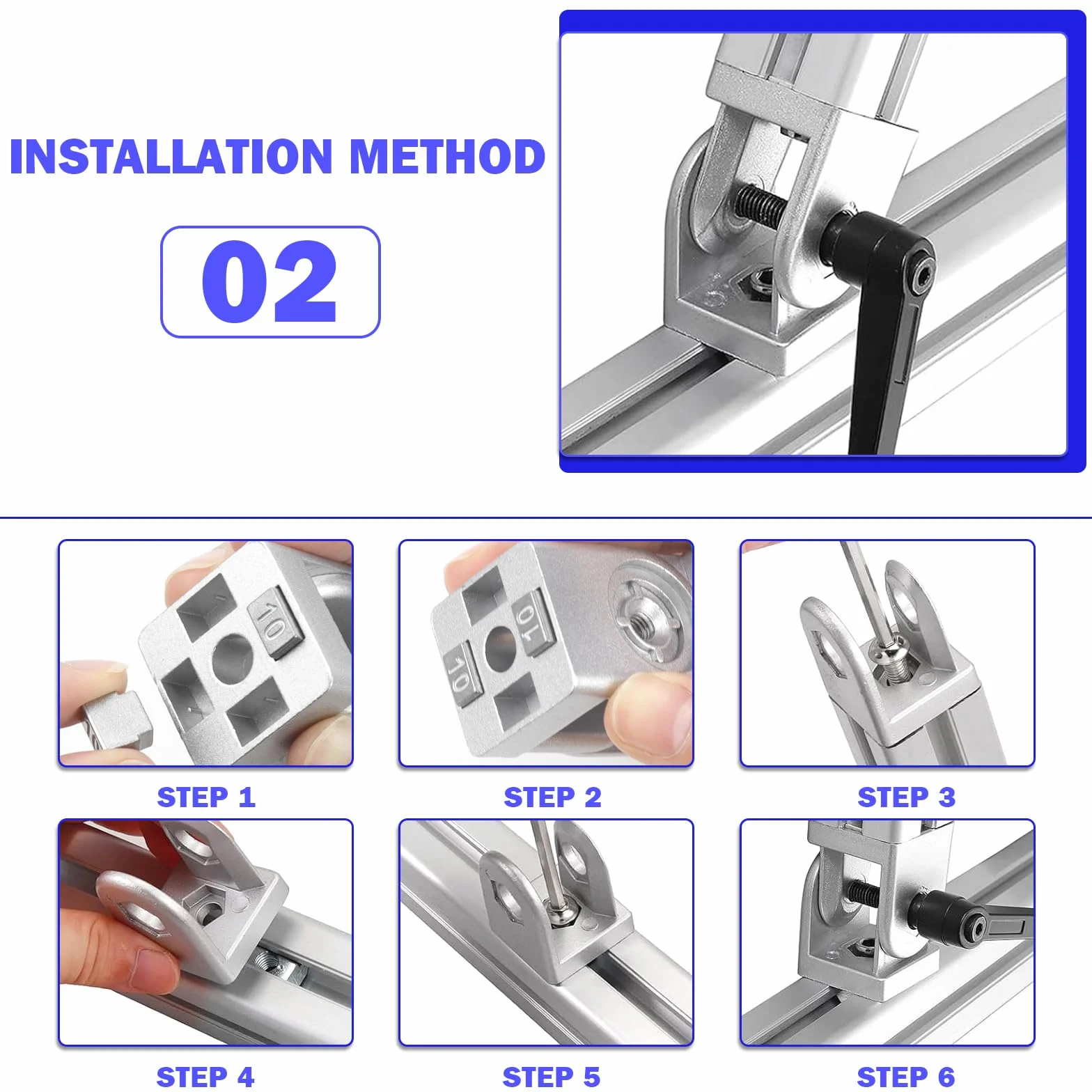 Profil aluminiowy, złącze przegubowe z dźwignią zaciskową, przegub, profil aluminiowy 40 x 40, rowek, 8 regulowanych łączników kątowych, elastyczny zawias, zakres obrotu 180°, ze stopu cynku, do