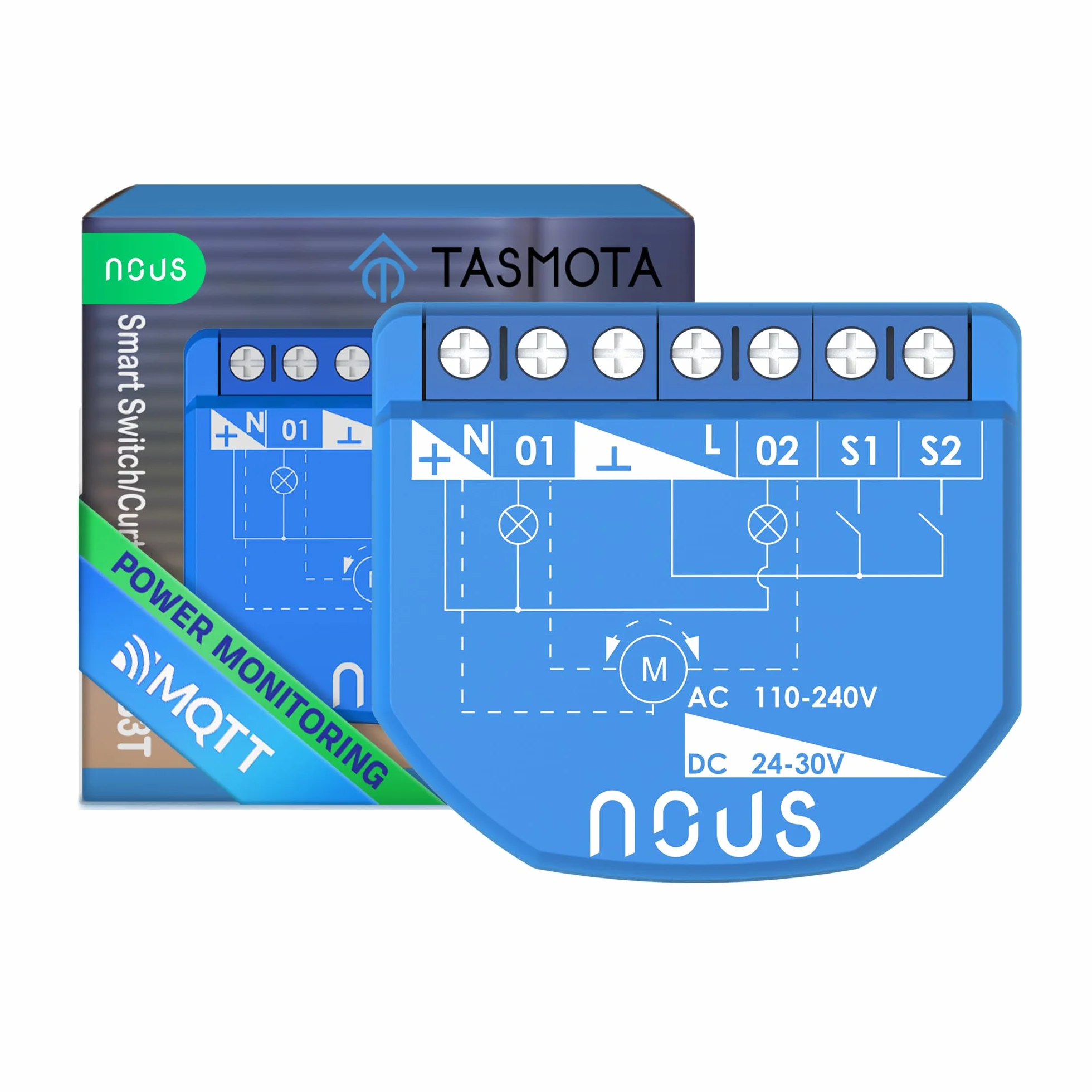 NOUS Moduł przełączający WiFi Tasmota 16A 2 kanały z pomiarem mocy ESP32 czujnik temperatury Matter MQTT