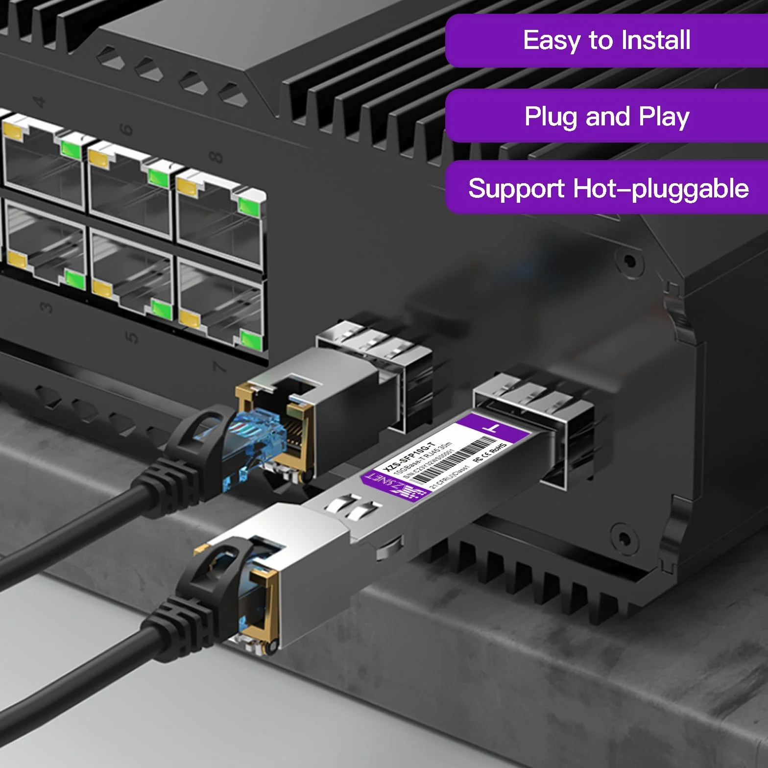 Transceiver 10GBASE-T SFP+, 1,25/2,5/5/10G SFP+ do RJ45, 10Gb miedziany SFP+ do modułu Ethernet kompatybilny z Cisco SFP-10G-T-S, Ubiquiti UniFi UF-RJ45-10G, Mikrotik, Meraki, Netgear i więcej, 1
