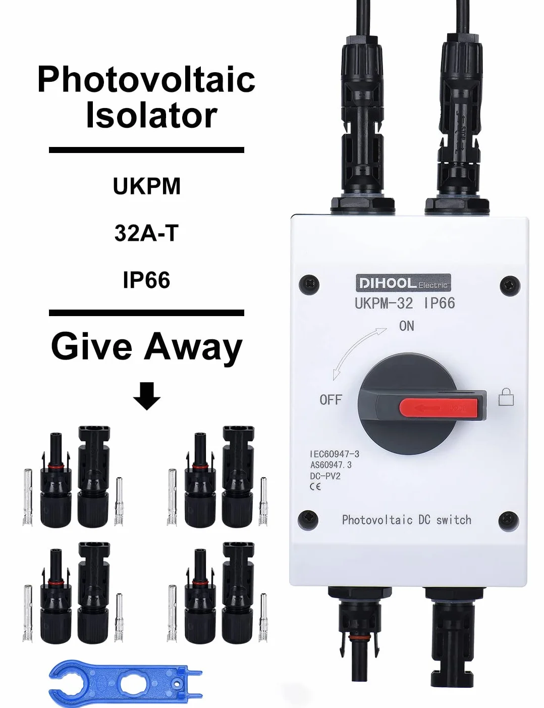 Odłącznik DC Wyłącznik IP65 Wodoodporna 32a 1200 V PV Combiner Box do systemu paneli słonecznych Układu słonecznego Panele słoneczne (32A IP66)