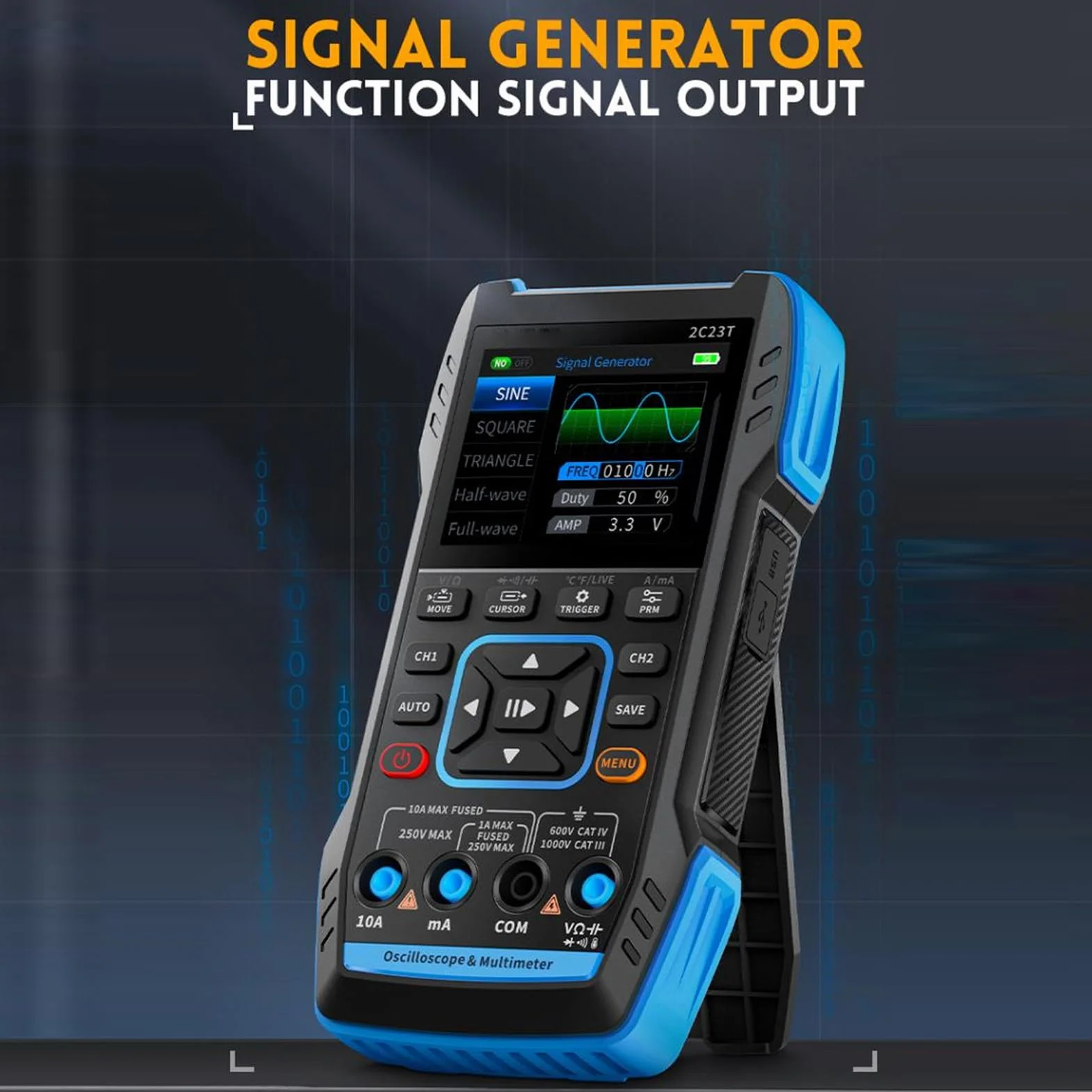 Generator Sygnału z Oscyloskopem i Multimetrem 3 w 1, Wyświetlacz LCD HD o Przekątnej 2,8 Cala, Sonda 10X, moduł Zabezpieczający Przed Wysokim Napięciem, Akumulator Litowy