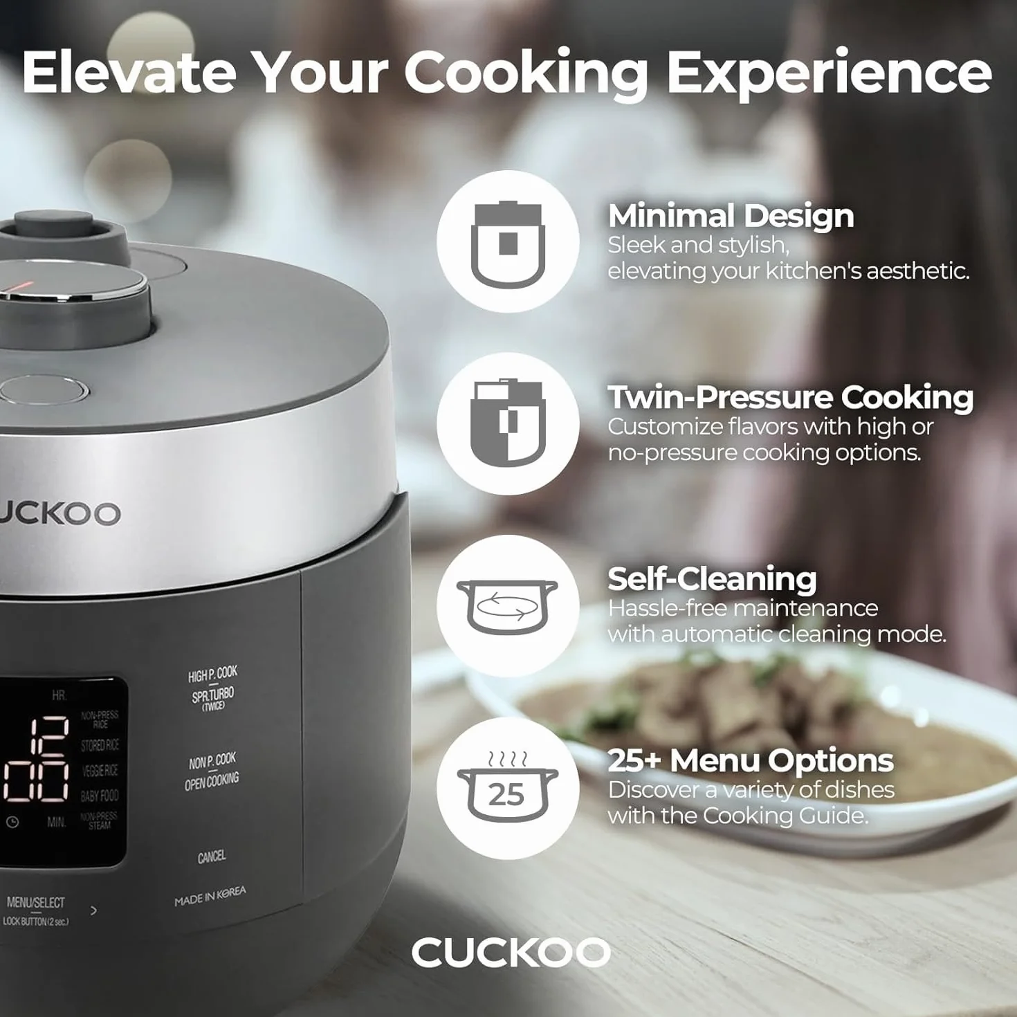 CUCKOO CRP-ST1009FW szybkowar do ryżu 20 filiżanek dwuciśnieniowy powłoka nieprzywierająca 16 opcji menu