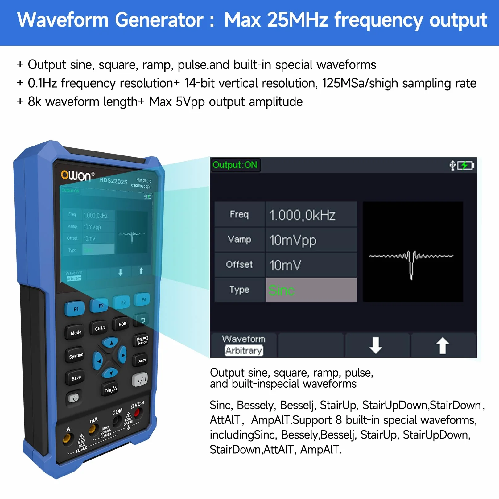 OWON HDS2202S 3 w 1 ręczny oscyloskop 200 MHz 2-kanałowy multimetr cyfrowy 20000