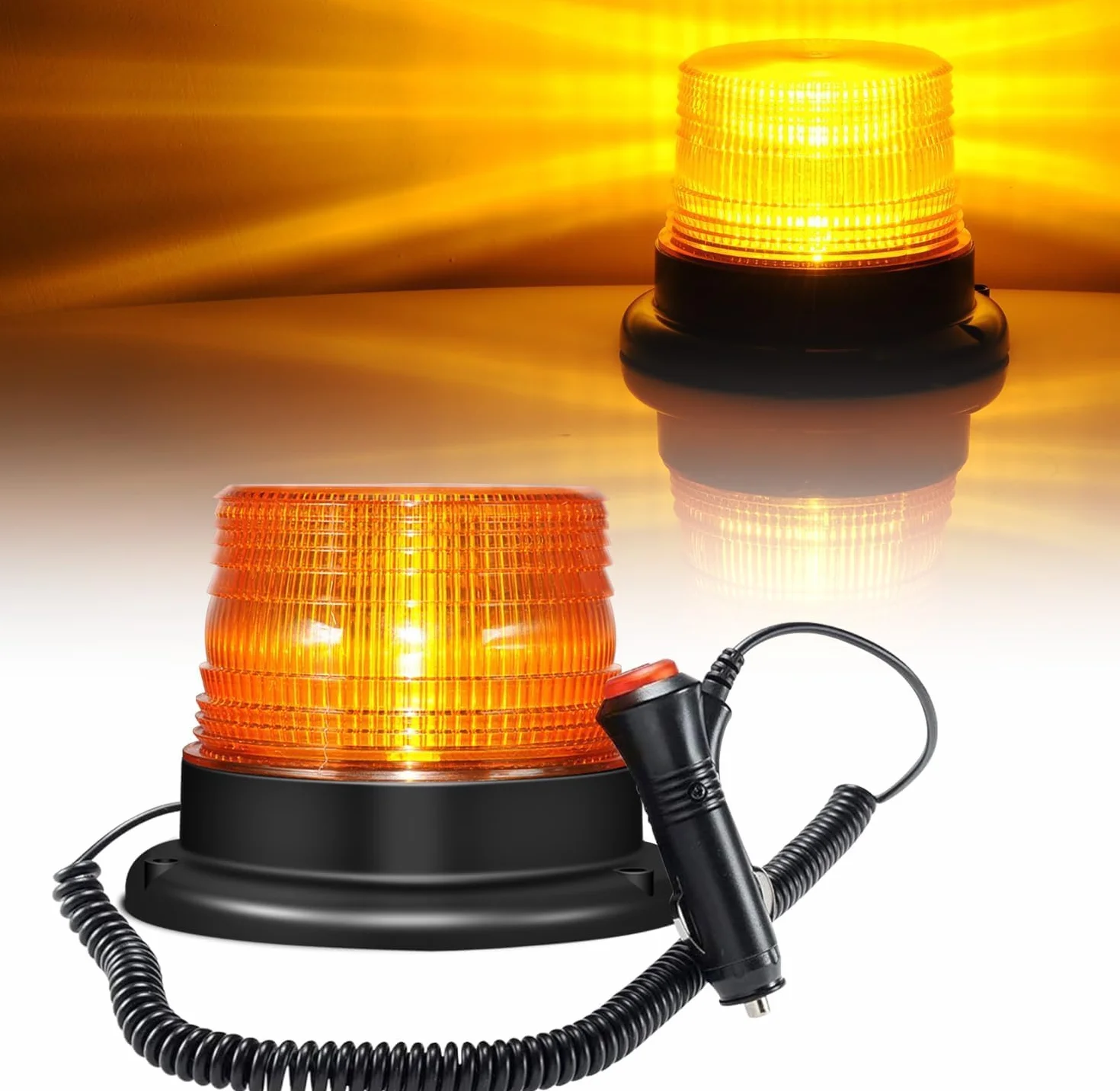Dinfu LED Lampa Ostrzegawcza 12/24V - Magnetyczna Lampka na Dach do Samochodu, Wózka Widłowego, Traktora, Wózka Golfowego - Żółto-Pomarańczowa