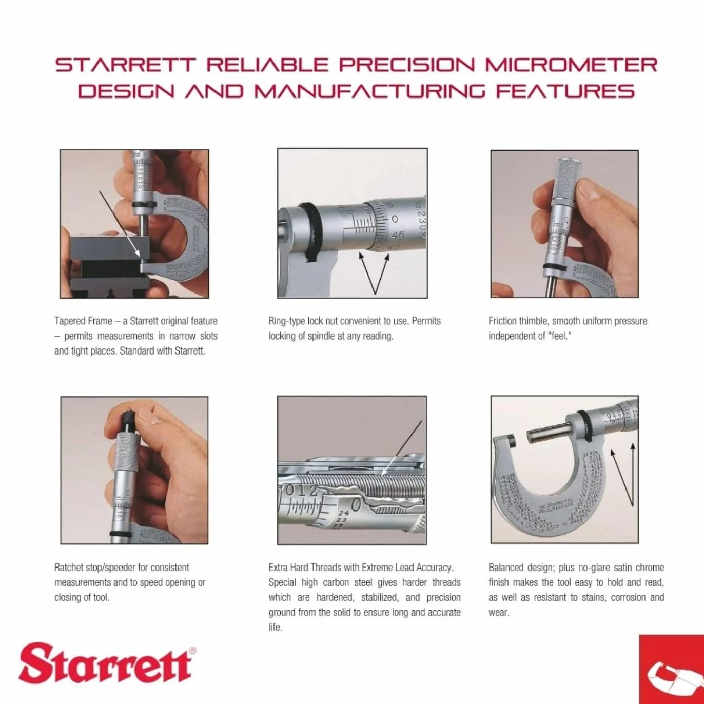 Starrett V436.1MXRL-25 Mikrometr zewnętrzny 0-25 mm ukończenie szkoły 0,001 mm