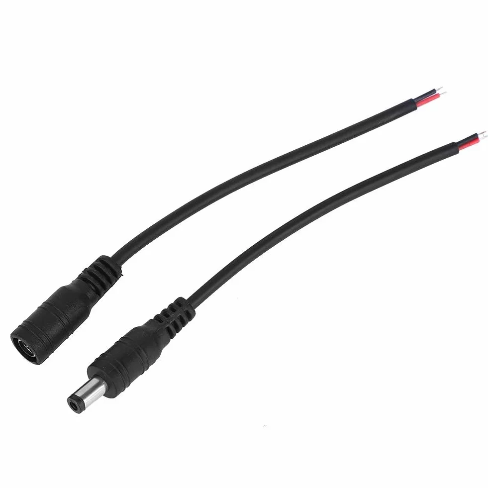par 5.5x2.1mm Męski żeński Złącze Jack DC, żeńskie Złącze Zasilania Beczki Biały DC Power Baryłkowy Wtyk Jack Przewód łączący Przewód do Kamera Telewizji Przemysłowej Produkty (Czarny)
