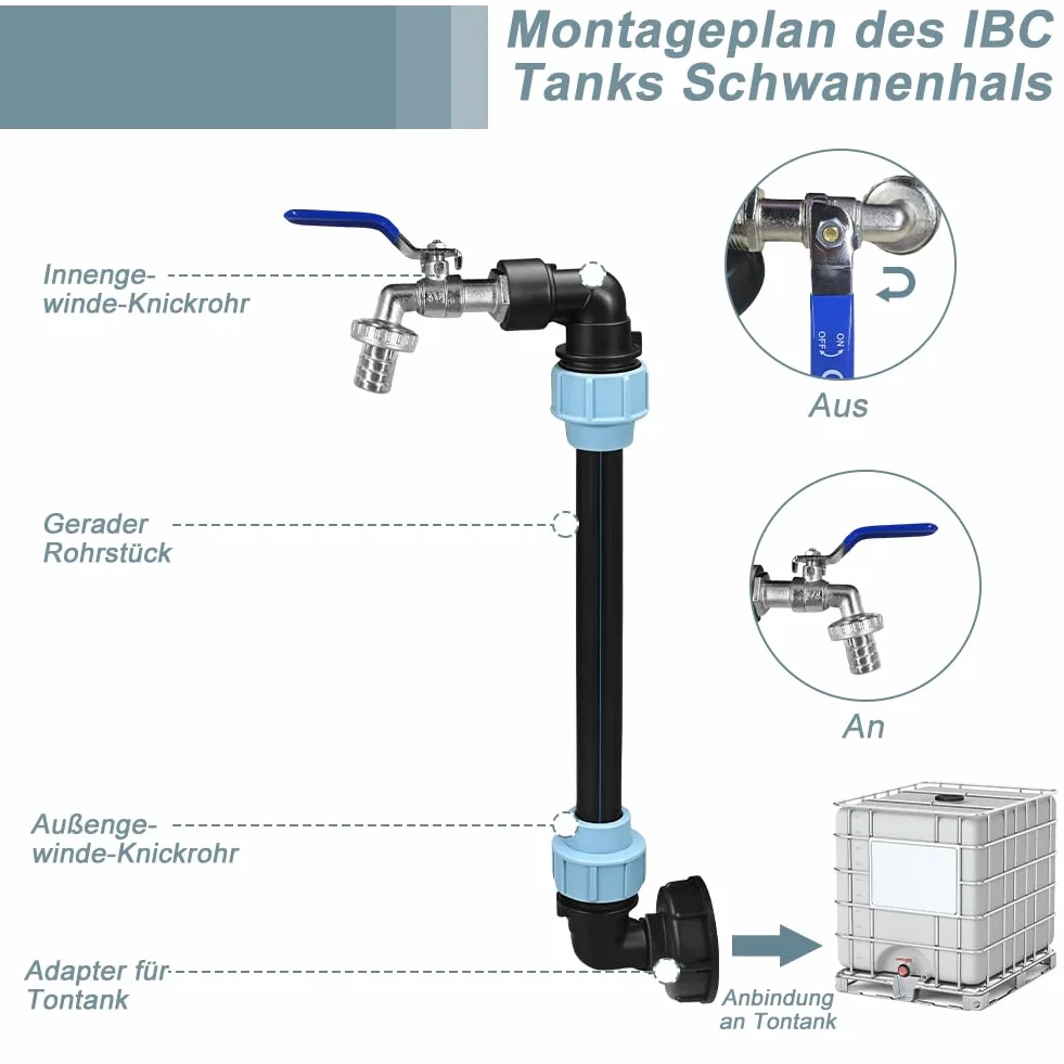 IBC kran spustowy 3/4" S60 x 6 kurek odcinający adapter do zbiornika na wodę deszczową