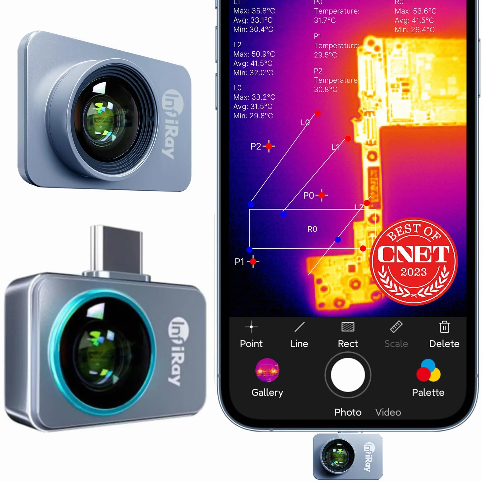 Kamera Termowizyjna Infiray P2 Pro Z Magnetycznym Makroobiektywem Dla Smartfonów Z Systemem Android Typu C, W Pełni Metalowa Konstrukcja O Rozdzielczości 256 X 192 I Częstotliwości Odświeżania 25 Hz