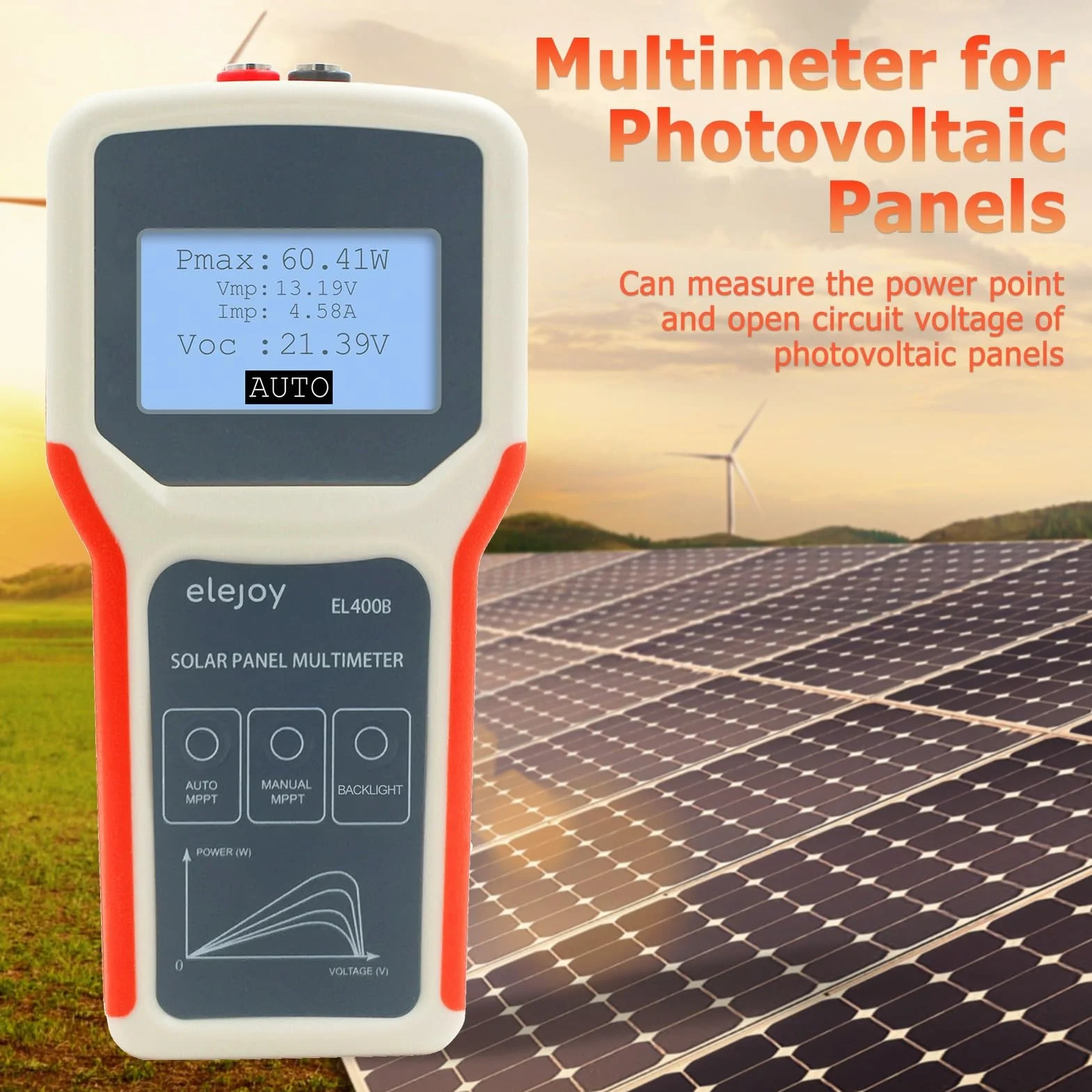 BuyWeek Tester MPPT paneli słonecznych 400 W, multimetr fotowoltaiczny z wyświetlaczem LCD, nie wymaga prądu, do paneli słonecznych PV modułów PV rozwiązywanie problemów (EL400B)