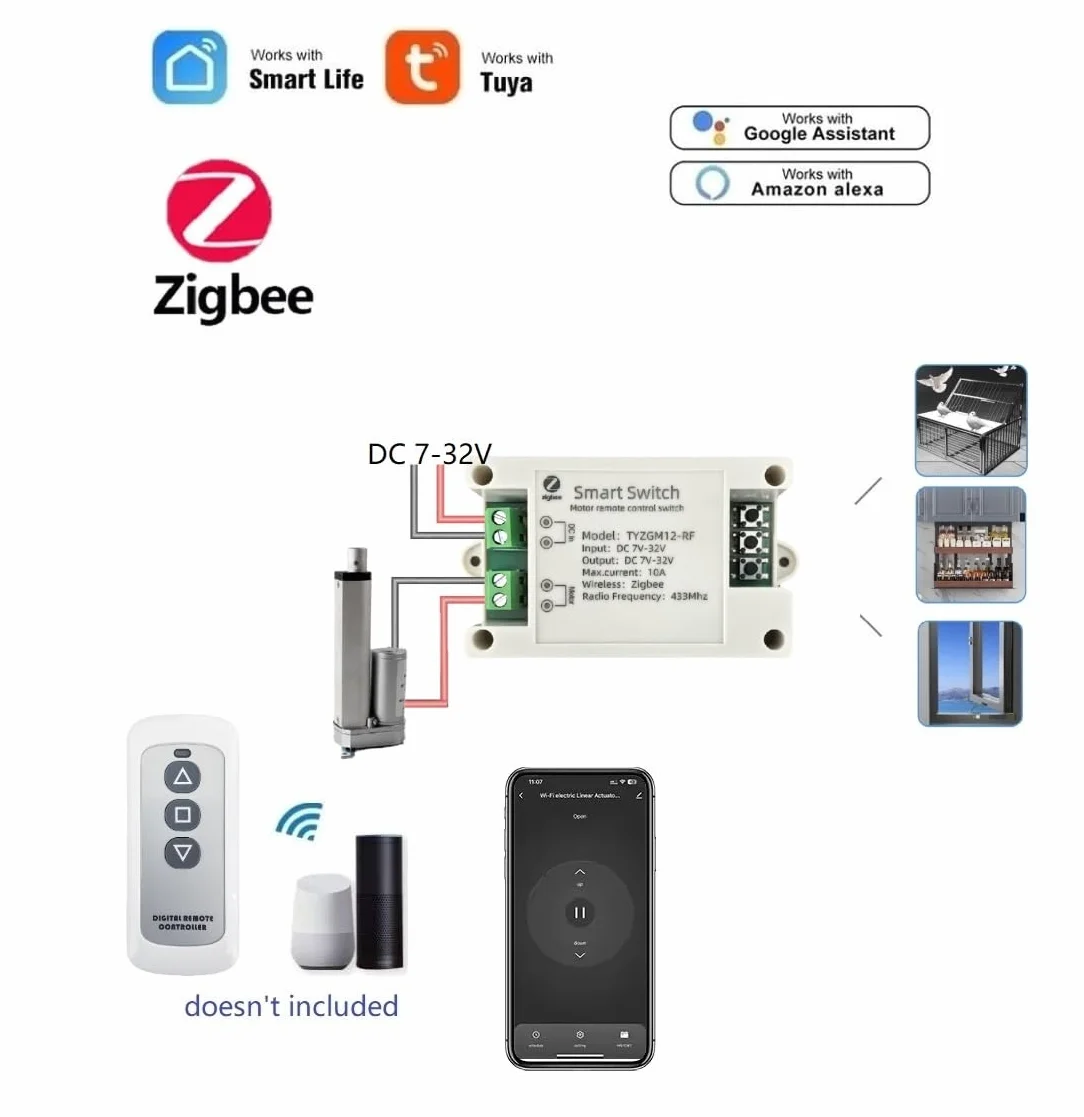 Tuya Smart Life App Zigbee Smart Wireless DC liniowy Acuator/Motor Forward Reverse Controller Relay Modul, współpracuje z Alexa (Tuya Zigbee Hub potrzebny)