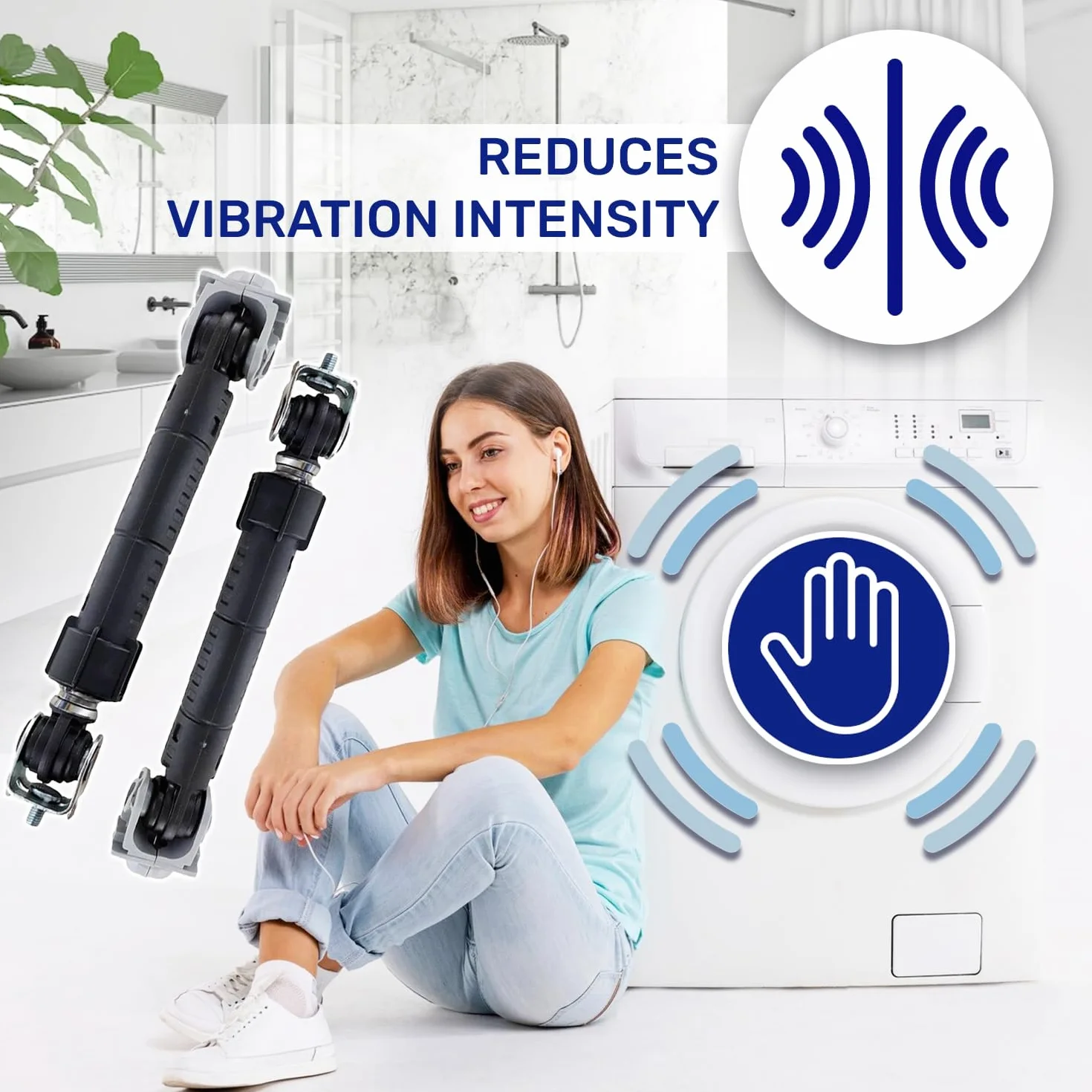 2 szt. Amortyzator pralka 120N Ø10mm Ø8mm z oryginalnym kodem 461971408981 461975277441 481252918062 481252918063 C00313195 C00317130 dla Whirlpool - Wyprodukowano w Europie - MONTERAL