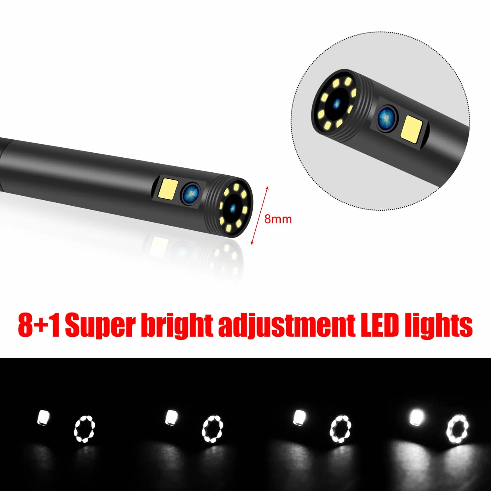 Shkalacar Przemysłowa kamera endoskopowa inspekcyjna z 8 mm wodoodporną podwójną kamerą IP68, wyświetlacz LCD 4,3", 8 + 1 diod LED, przewód stały 5 m, do rurociągów przemysłowych