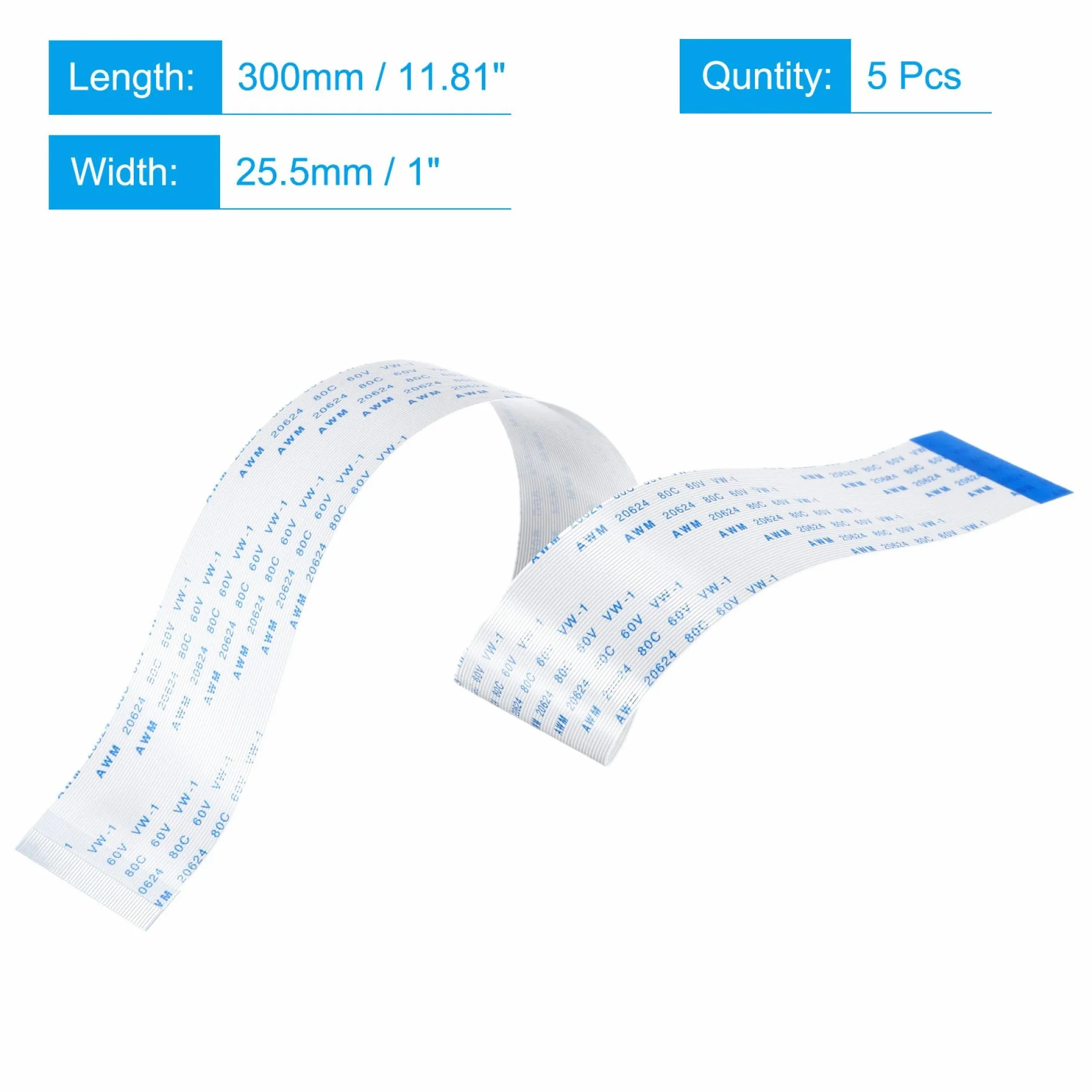 sourcing map Zestaw 5 szt. kabli FFC 50 pinów 0,5 mm 300 mm (typ B) do drukarki 3D kamery DVD