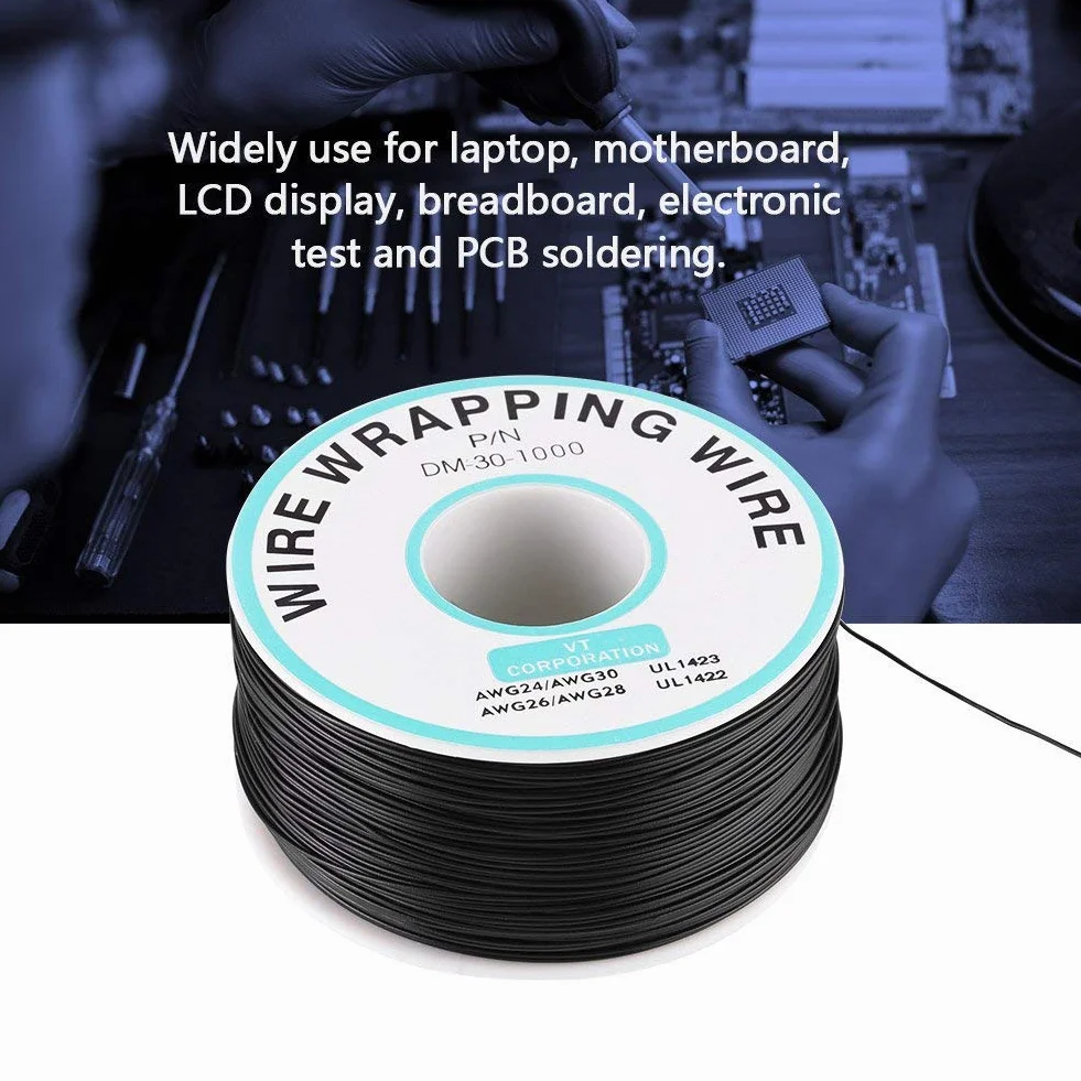 30AWG 0,25 mm ocynowany kabel testowy izolacji z drutu miedzianego czarny 250 metrów