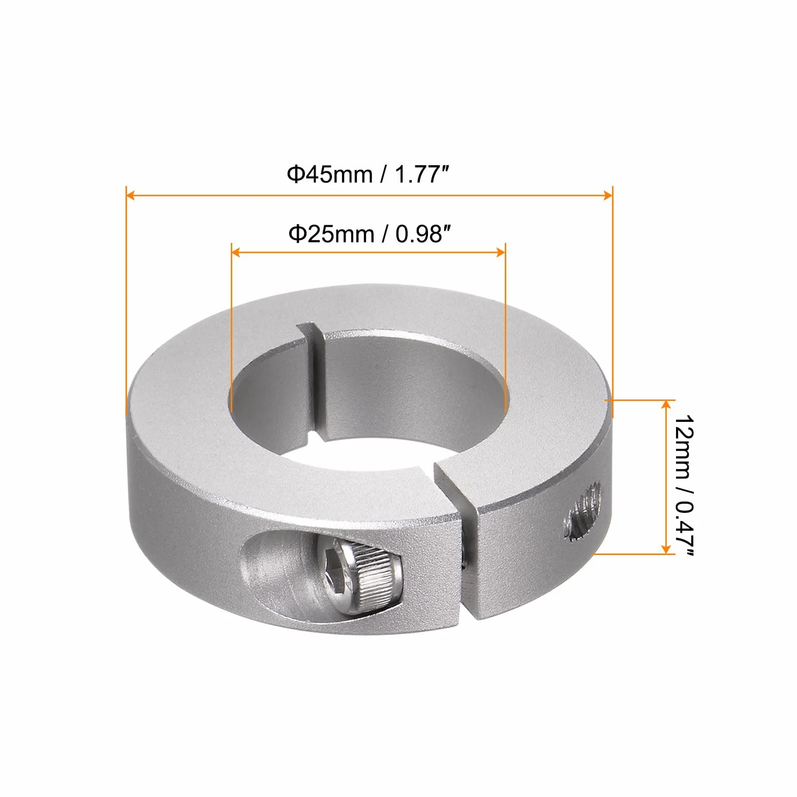 QUARKZMAN 2 szt. kołnierz wału 25 mm, otwór ze stopu aluminium, zestaw śrub, pierścień zaciskowy 45 mm AD 12 mm szerokość do kół, taczek, przekładni osiowych, jednostek maszyn, narzędzi, przemysłowych