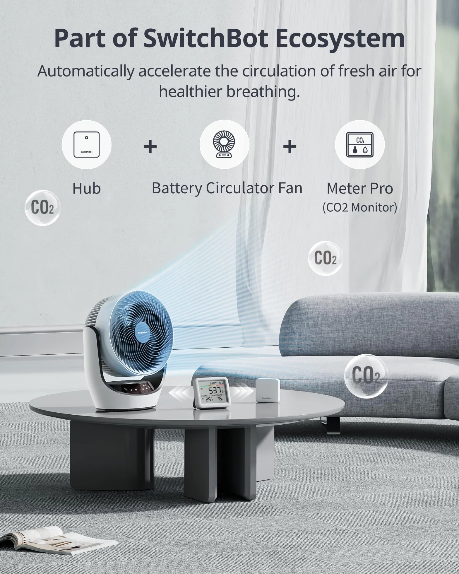 SwitchBot Detektor CO2 z higrometrem, monitor wilgotności temperatury Bluetooth, 2-letnie przechowywanie danych
