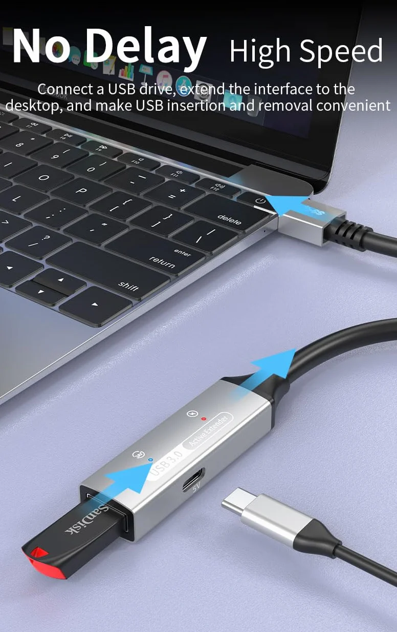 Aktywny Przedłużacz USB 3.2 Gen 1 20m, Złącze Żeńskie Typu A do Męskiego, SuperSpeed 5Gbit/s, Ekranowany, Aluminiowy, Czarny