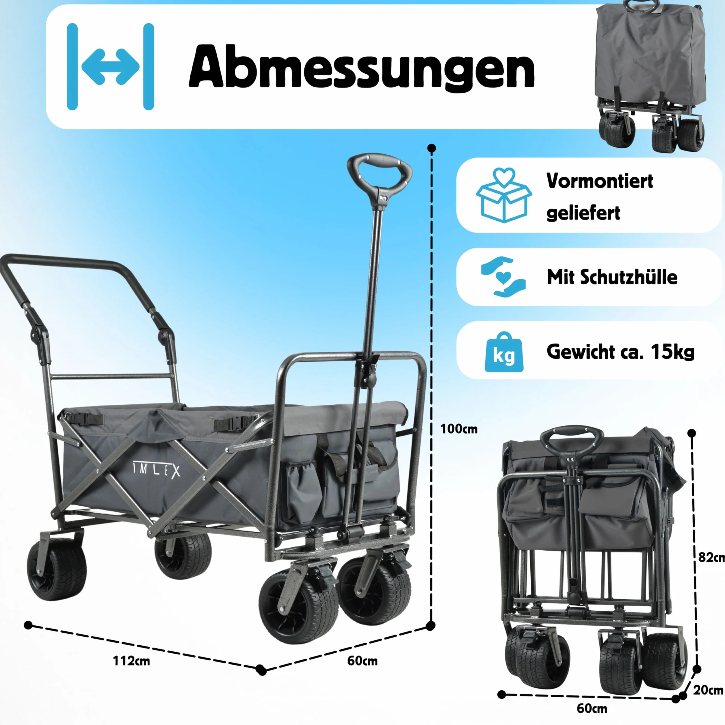 IMLEX IM-4275 składany wózek transportowy z uchwytem przesuwnym szary