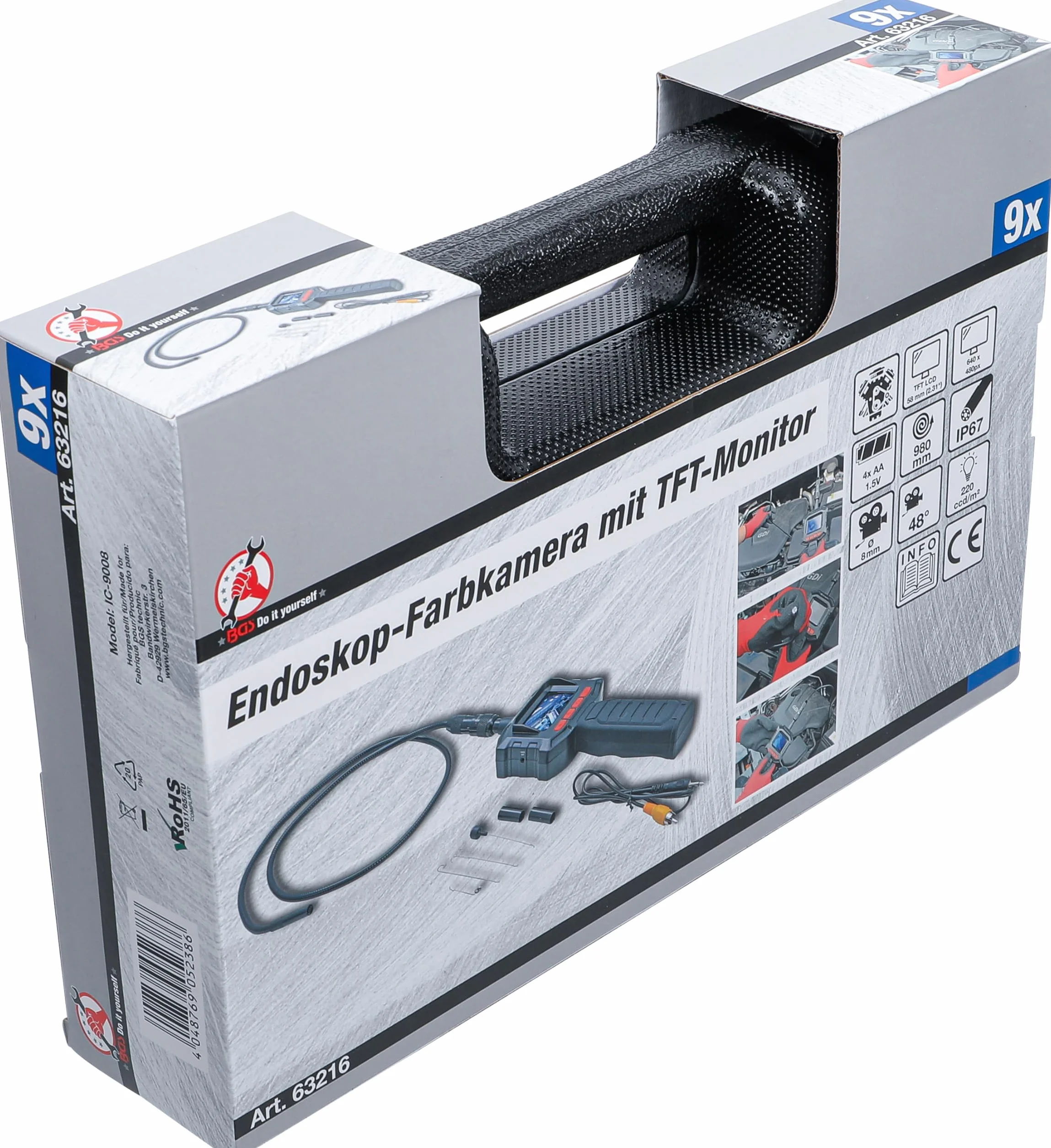 BGS Kolorowa kamera endoskopowa z monitorem TFT 63216 Głowica kamery Ø 8 mm