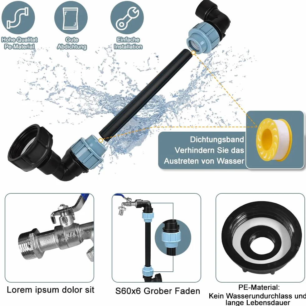 IBC kran spustowy 3/4" S60 x 6 kurek odcinający adapter do zbiornika na wodę deszczową