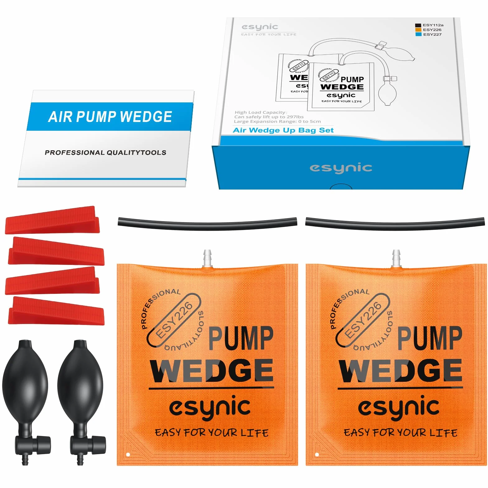 eSynic 2 sztuki poduszki montażowe, poduszka powietrzna, klin do pompowania Air Pump, poduszka nośna 297lbs/134KG do montażu drzwi i okien - pomarańczowa