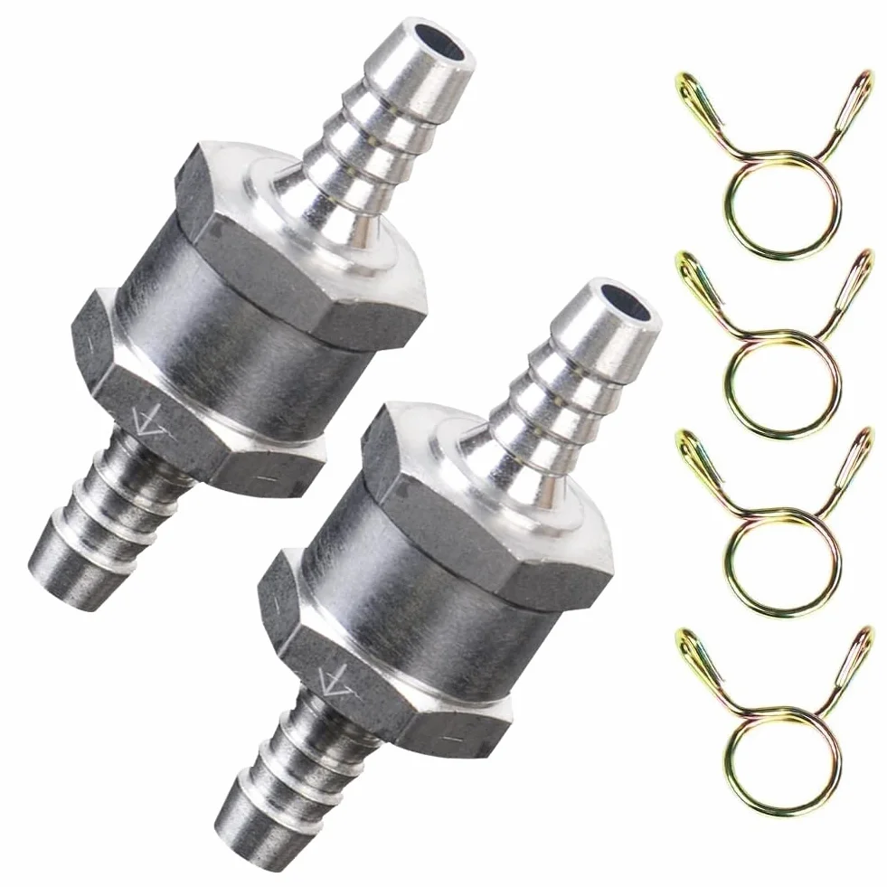Tokaneit Zawór zwrotny do paliwa 6 mm aluminiowy z klamrą sprężynową 8 mm 2 sztuki