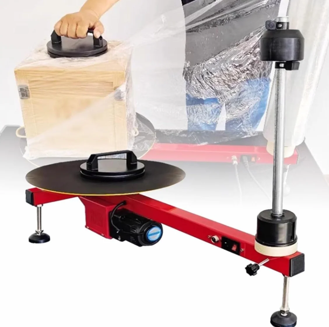 Electric Stretch Film Wrapping Machine Turntable Double Shaft Semi-Automatic Pallet Packing Industrial