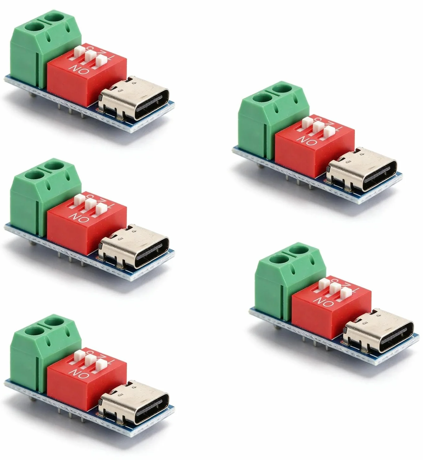 TNSLAND 5 sztuk modułów USB C PD Trigger Board PD/QC Decoy Board szybkie ładowanie z przełącznikiem DIP do 5 V/9 V/12 V/15 V/20 V Power Delivery Boost moduł do testów elektronicznych, "zrób to sam"