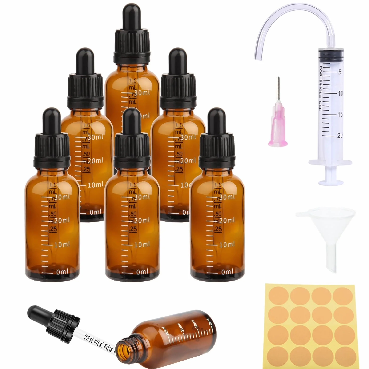 6 sztuk butelek z pipetą 30 ml, brązowe butelki z pipetą i skalą, szklane buteleczki z brązowym szkłem, olejek do eterycznych, olejek zapachowych, płynów