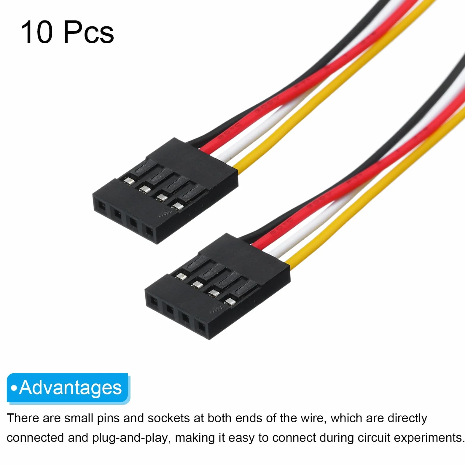 QUARKZMAN Damski do żeński 4Pin Breadboard Jumper Wire 2,54 mm Pitch Pojedynczy rząd Kabel płaski 30 cm Długość Opakowanie 10 wielokolorowy