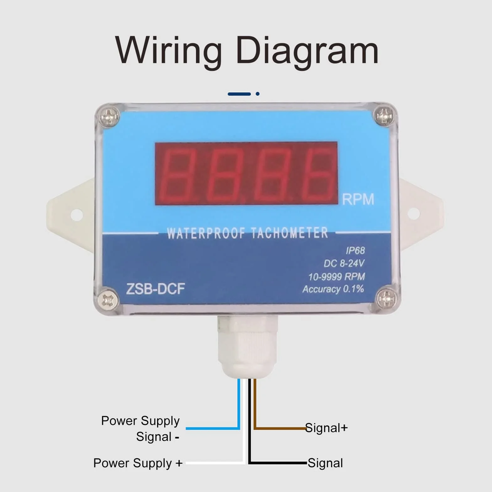 Oumefar Tachometr Cyfrowy 10-9999 RPM Czujnik Hall IP68 Wyświetlacz LED 8-24V DC