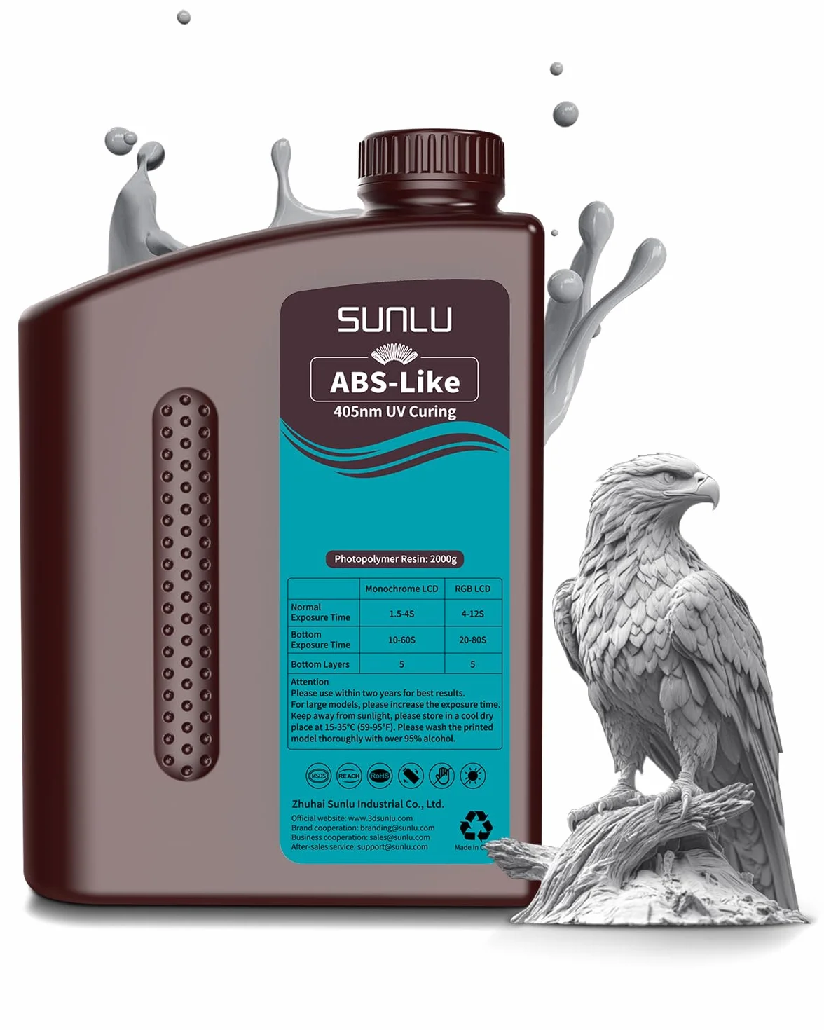 SUNLU ABS-Like żywica fotopolimerowa 2 kg 405 nm UV do drukarki 3D LCD/DLP/SLA szara