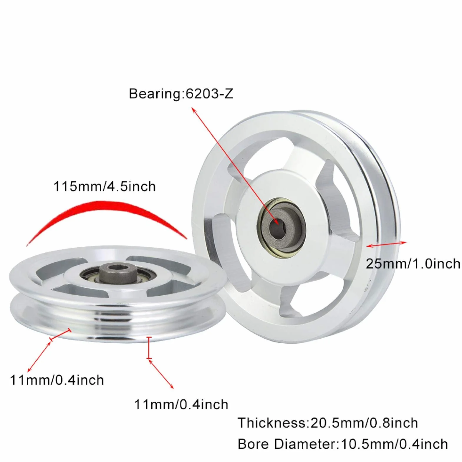 Koło pasowe fitness, uniwersalne koło pasowe ze stopu aluminium Średnica siłowni 90mm i 115mm do ćwiczeń siłowych Akcesoria treningowe(Diameter115mm)