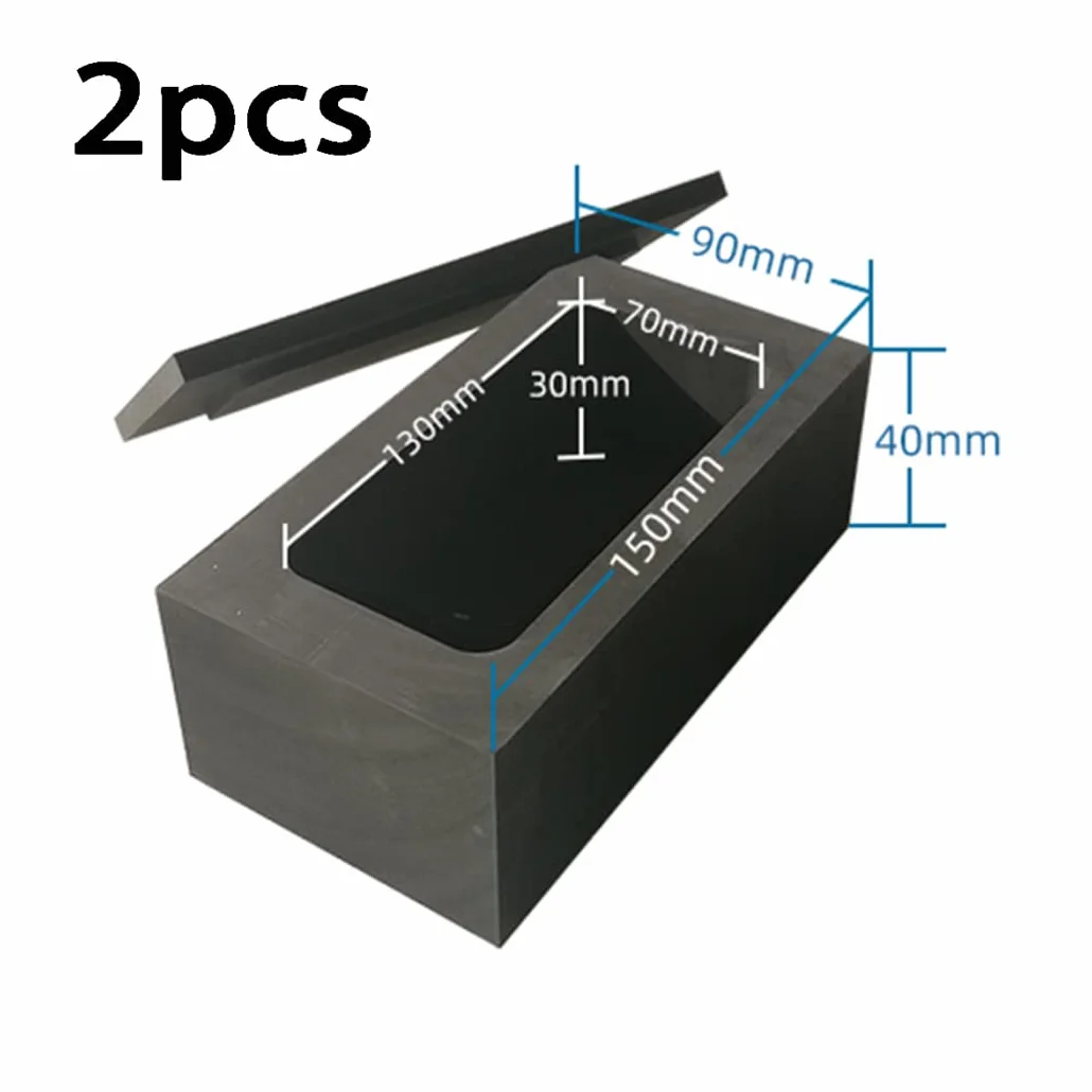 Grafitowe formy do topienia uszlachetniania metalu z pokrywką, wymiary zewnętrzne/150 mm x 90 mm x 40 mm
