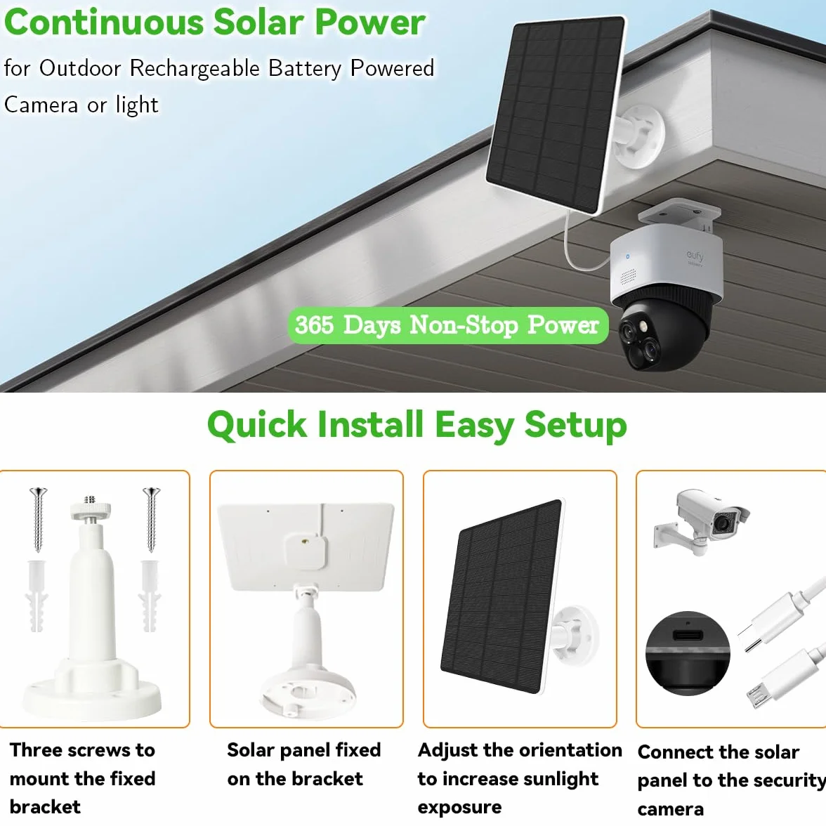 Security panel słoneczny (5 W), kompatybilny z EufyCam, panel słoneczny 5 V ze złączem USB-C, adapter micro USB, IP65, odporny na warunki atmosferyczne, do monitorowania zewnętrznego i ładowania