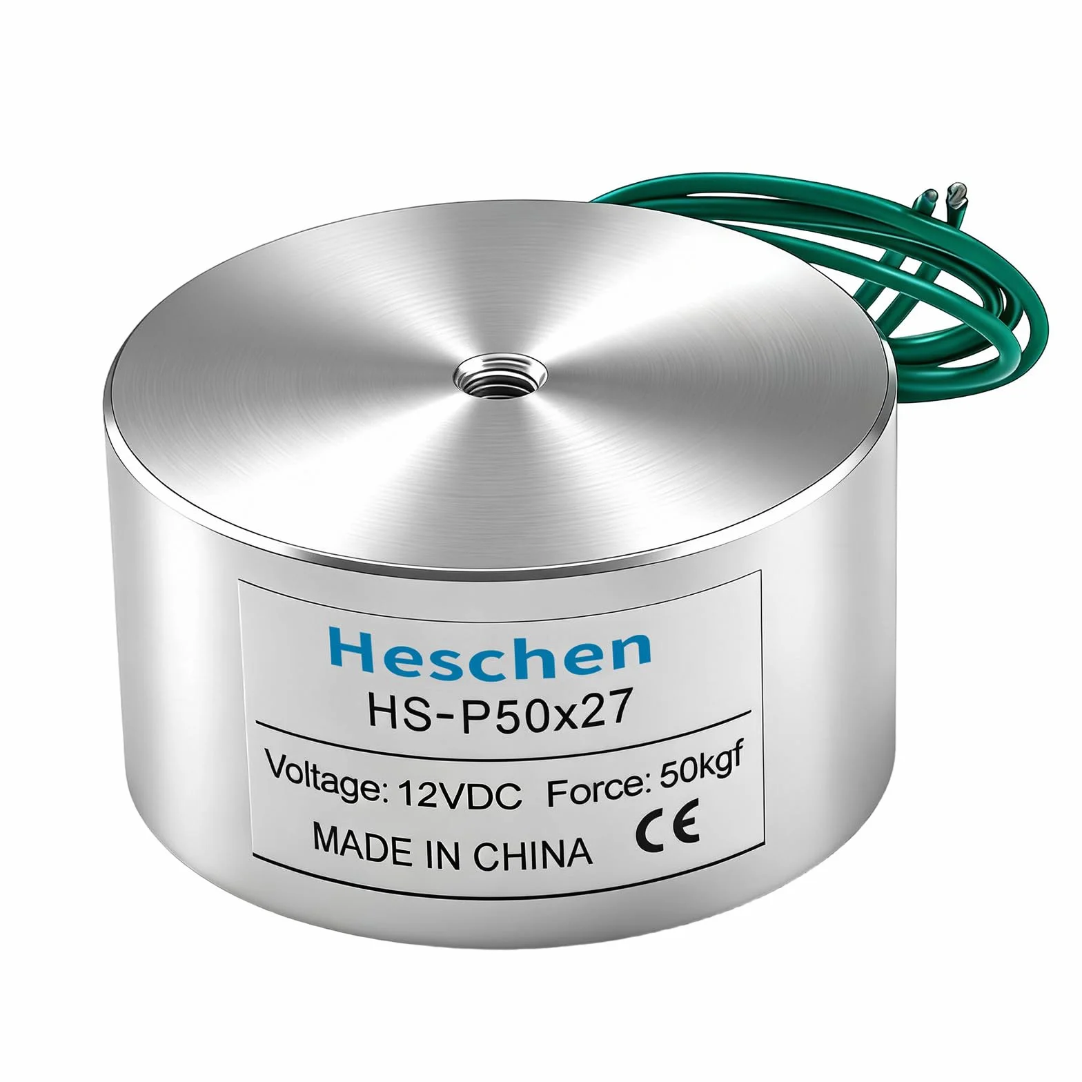Heschen Elektromagnes P50/27, 12 V, 50 kg, stal nierdzewna, cylindryczny, srebrny