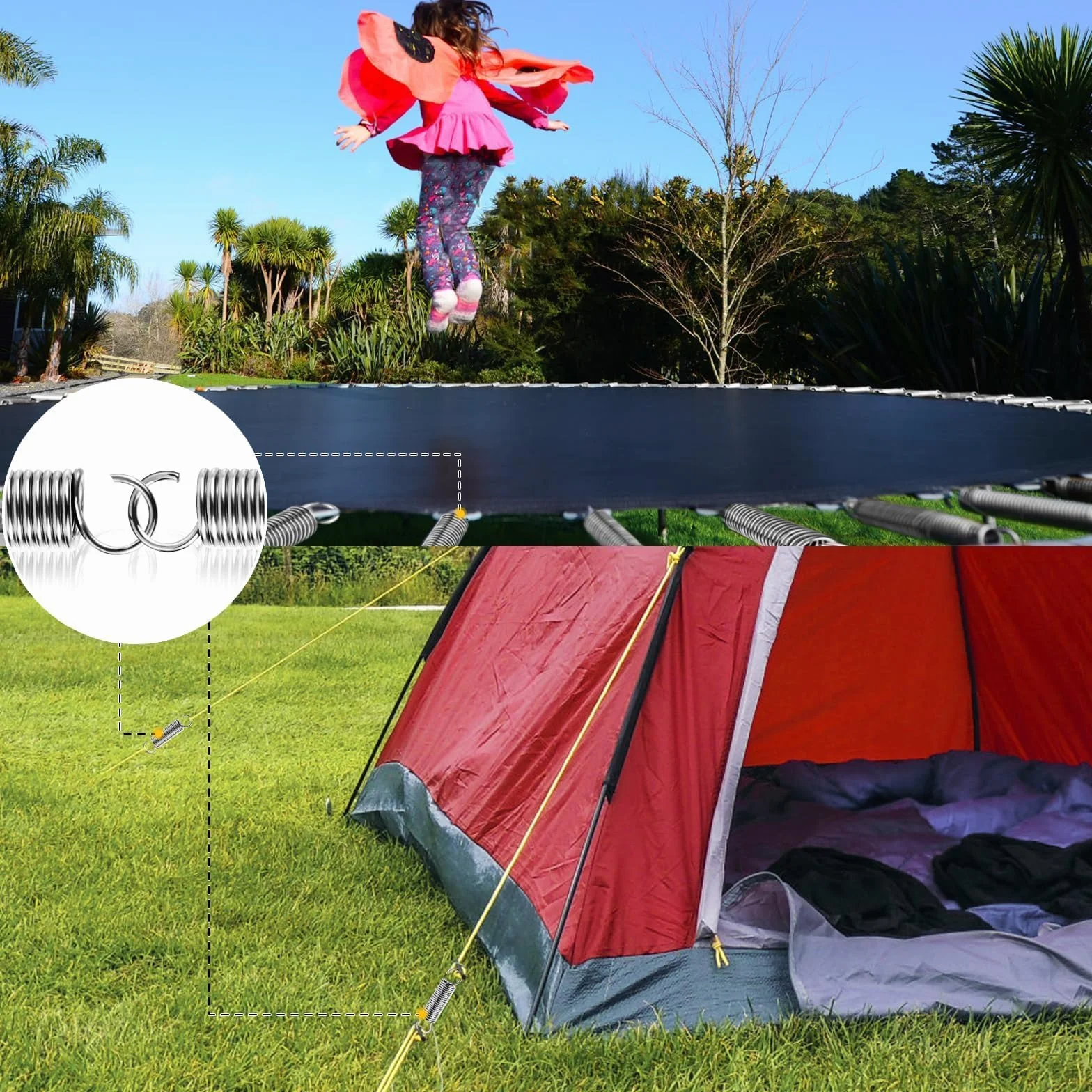 Sprężyny naciągowe 70x10x1,2 mm stal nierdzewna podwójny hak do trampolin 12 sztuk