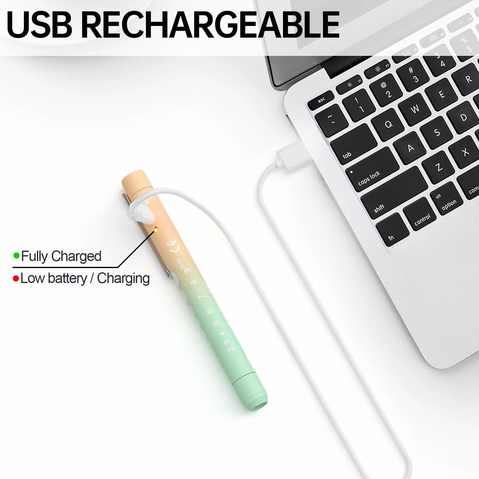 RISEMART Lampa źrenicy, lampa diagnostyczna z miernikiem źrenic i linijką, ciepła / zimna biel, ładowana przez USB LED lampa długopisowa dla pielęgniarek, możliwość ponownego ładowania (gradient