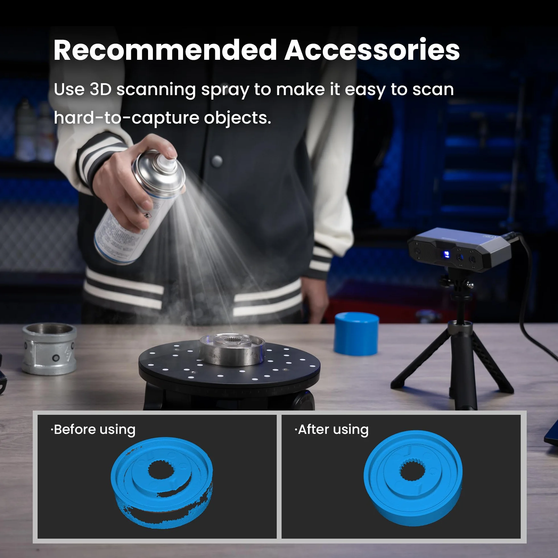 Revopoint MINI2 3D Scanner for 3D Printing Handheld,Up to 0.02mm Precision,16 fps Fast Scanning, Color Scan Portable 3D Model Scanner, Advanced