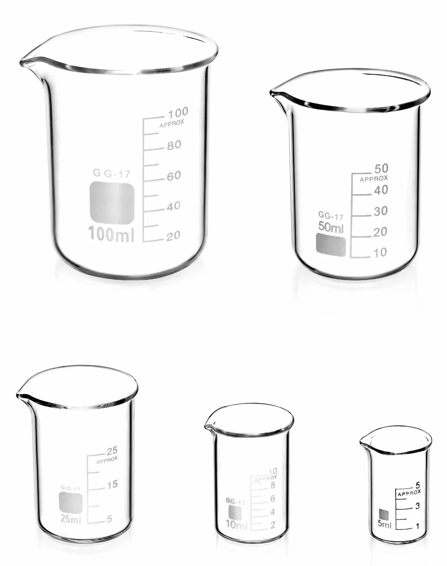 QWORK Zlewka szklana 5 ml 10 ml 25 ml 50 ml 100 ml Zestaw do laboratorium