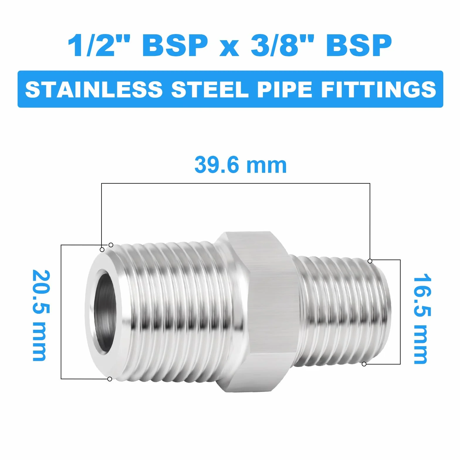 Reduktor sześciokątny 1/2" x 3/8" BSP męski ze stali nierdzewnej 304, 5 sztuk