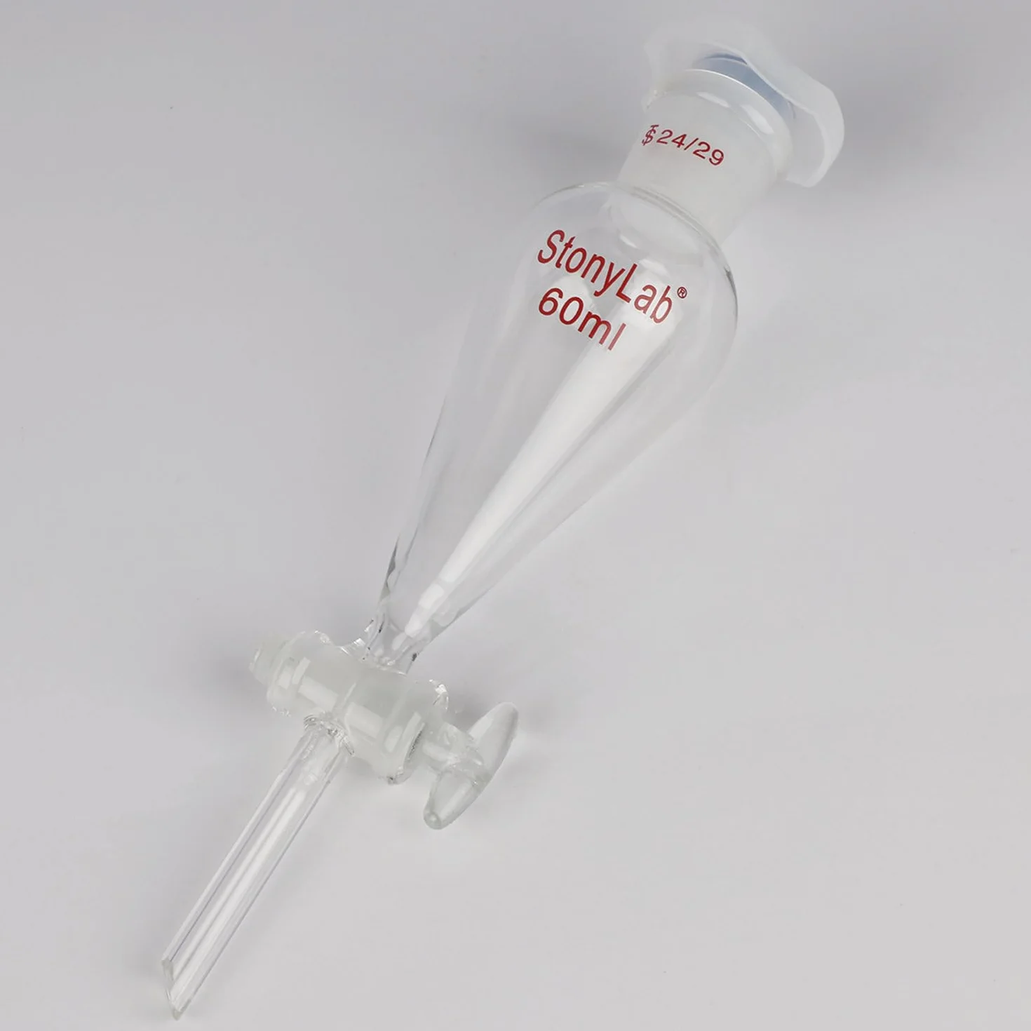 Rozdzielacz z Zaworem Szklanym 60 ml Borokrzemianowego Szkła Lejek 24/29