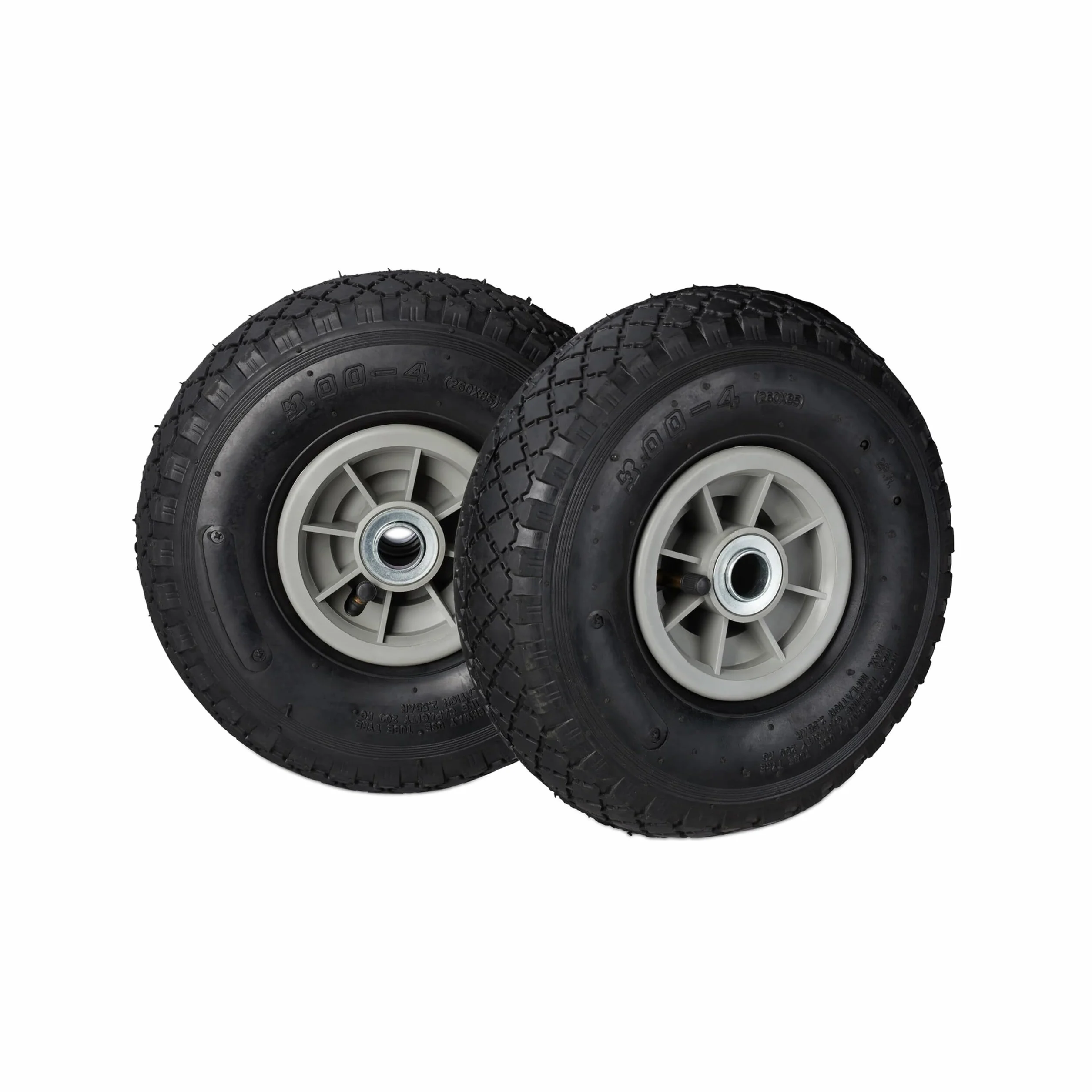 Relaxdays Koło do wózka transportowego 3.00-4, zestaw 2 sztuk, opony pneumatyczne, do 80 kg, felga z tworzywa sztucznego, 260 x 85 mm, czarno-szare