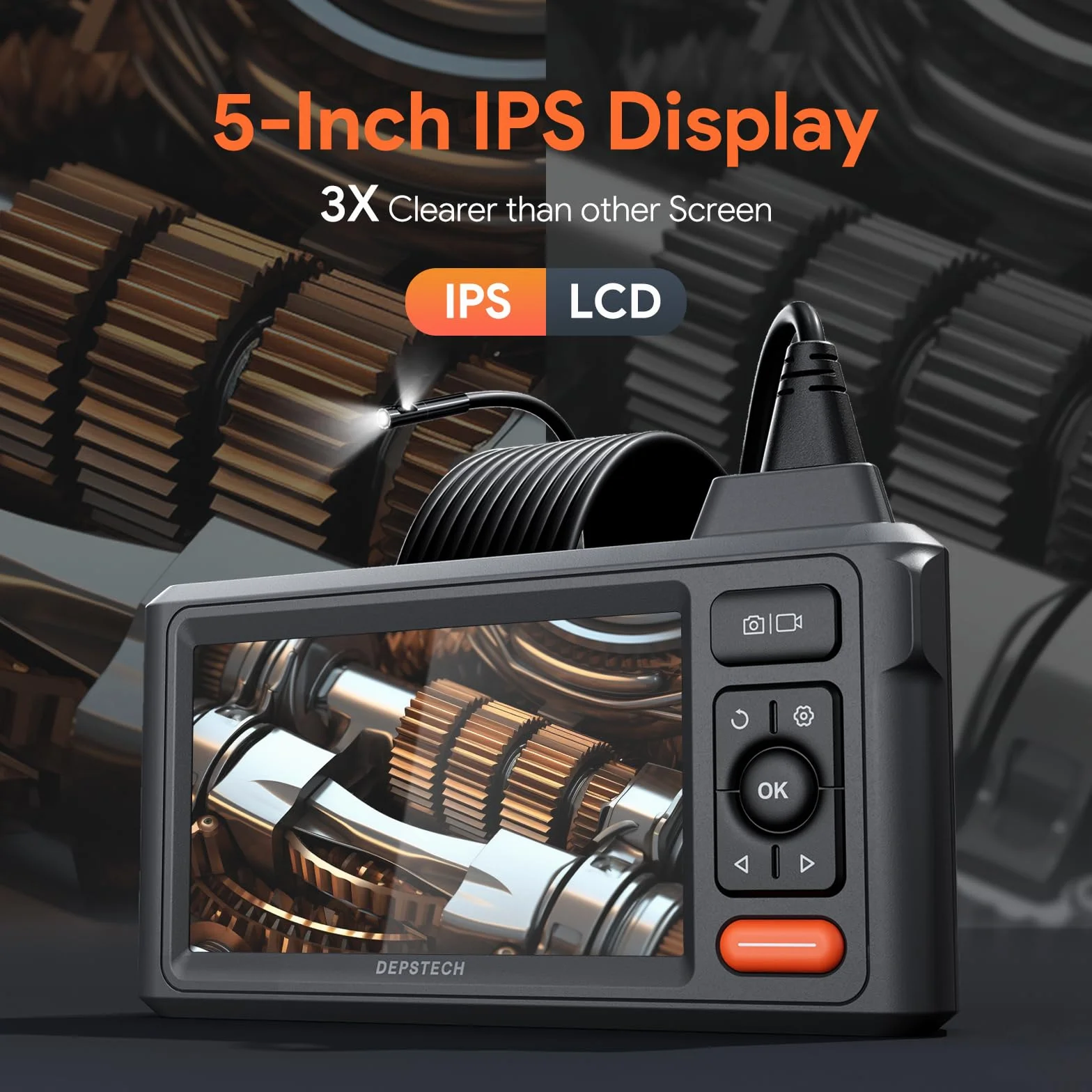 Kamera endoskopowa z oświetleniem, DEPSTECH 1080P, podwójny obiektyw 5,0 cali, ekran IPS, kamera inspekcyjna IP67 wodoodporna, 5m kamera wężowa, kamera przemysłowa, rurowa, kanałowa 5M