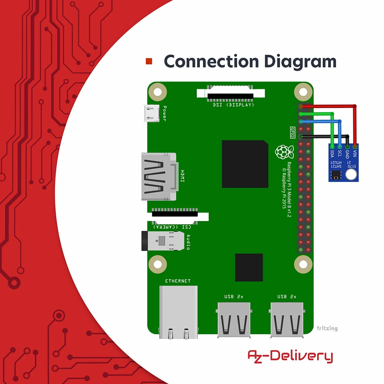AZDelivery 3 x GY-21 HTU21 Czujnik wilgotności i temperatury kompatybilny z Arduino i Raspberry Pi w tym e-Book!