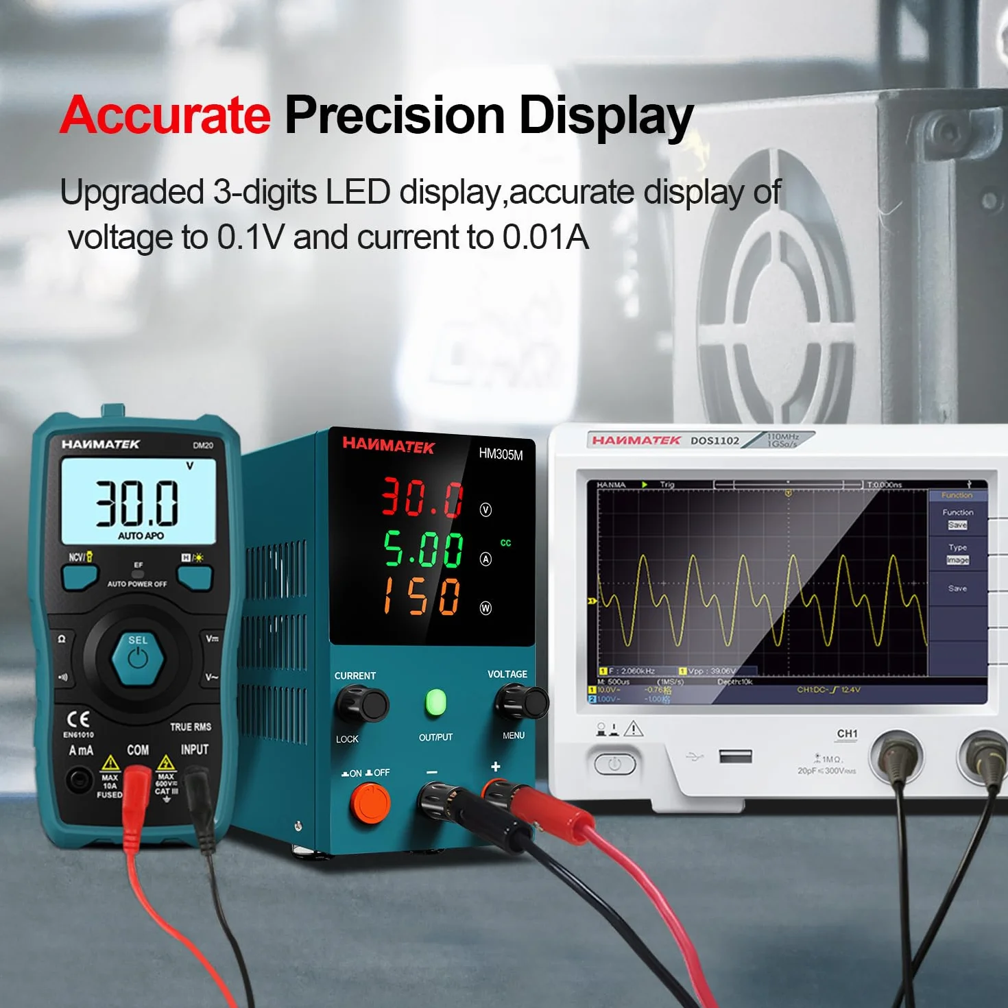 HANMATEK HM305M Zasilacz laboratoryjny regulowany przełącznik 30 V/5 A wyświetlacz LED regulowany zasilacz laboratoryjny