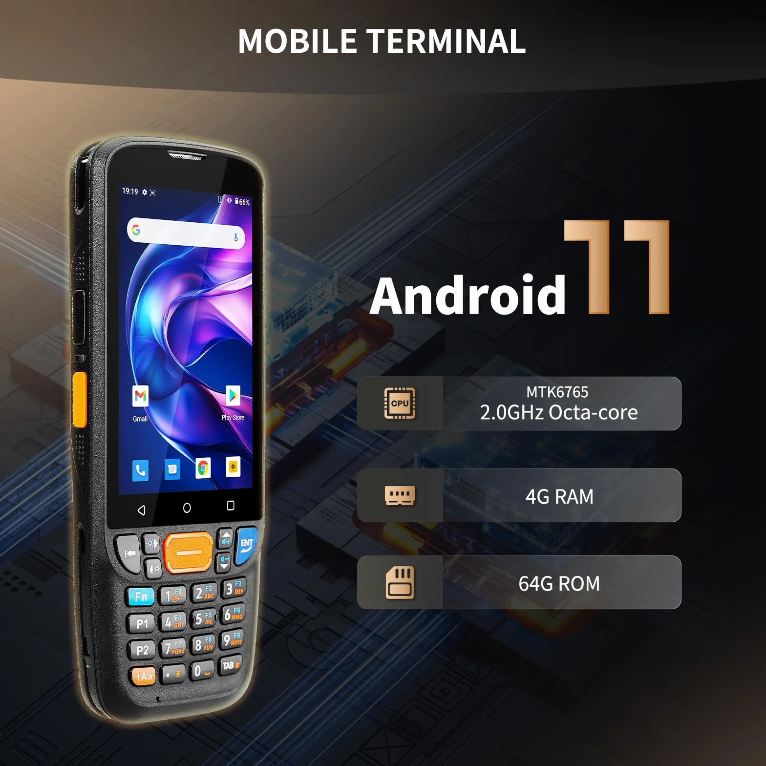 NETUM Android 11 Przenośny Skaner Kodów Q500 4+64GB Komputer Mobilny, Silnik Honeywell HS7 1D 2D, 4" Ekran Dotykowy z 23 Klawiszami, IP67 Wi-Fi 4G BT NFC PDA do Inwentaryzacji, Magazynu, Handlu